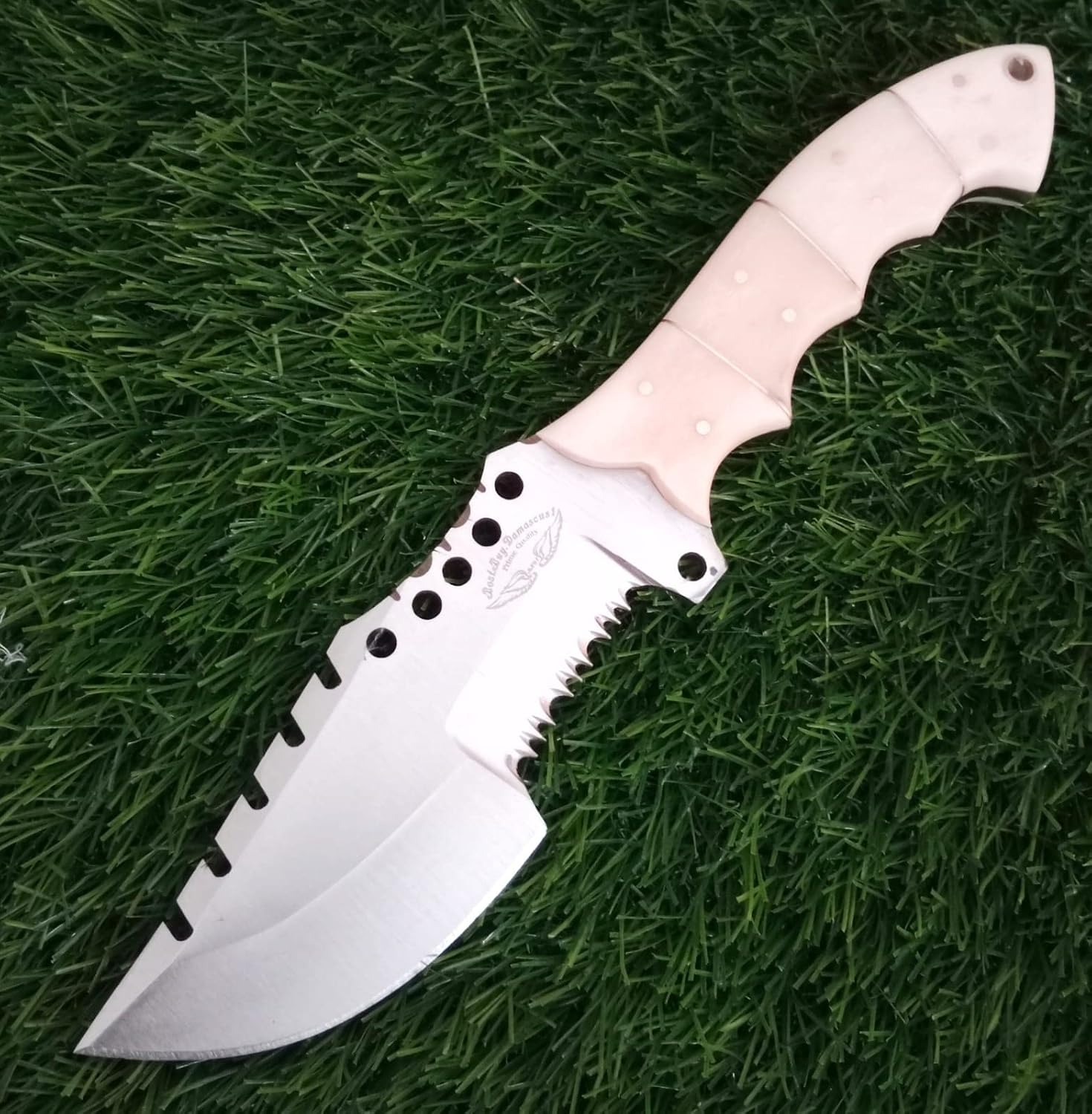 Best.Buy.Damascus1 Huning Knife 9.5" Tracker Knife Fixed Blade Knife 440c Steel Knife,With Leather Sheath Gifts For Men