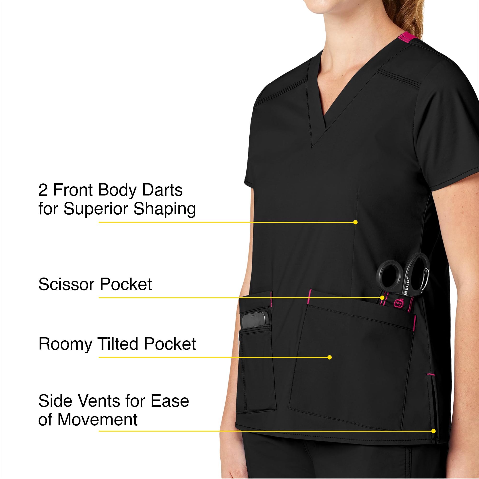WonderWink Women's Wonderflex Verity Scrub Top, Black, X-Small