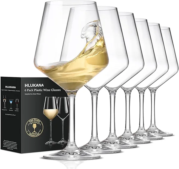 Hlukana Unbreakable Wine Glasses Set of 6, 16 oz Plastic Wine Glasses with Stem, BPA Free, Reusable Wine Glass for Poolside, Outdoors Camping Picnic Restaurants Home Bar Christmas Unique Gift