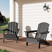 Vista 19 de GarveeLife Juego de 4 sillas plegables Adirondack con 2 mesas auxiliares, sillas de plástico HDPE para exteriores con textura de madera, 380 libras