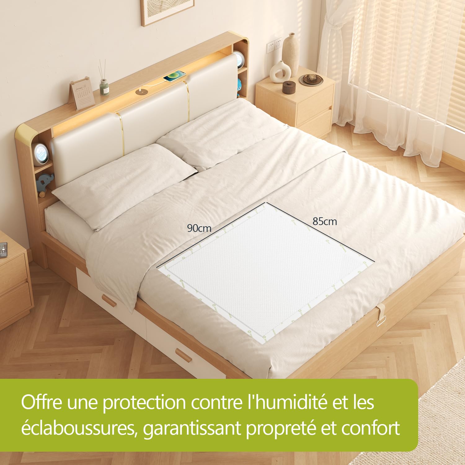 SUNKISS TrustPlus Alèses Jetables 90cm x 85cm pour Adultes et Enfants, sous-Pads Incontinence Super Absorbants pour Personnes Âgées, Tapis d'apprentissage pour Chiots Extra Large, 60 Unités