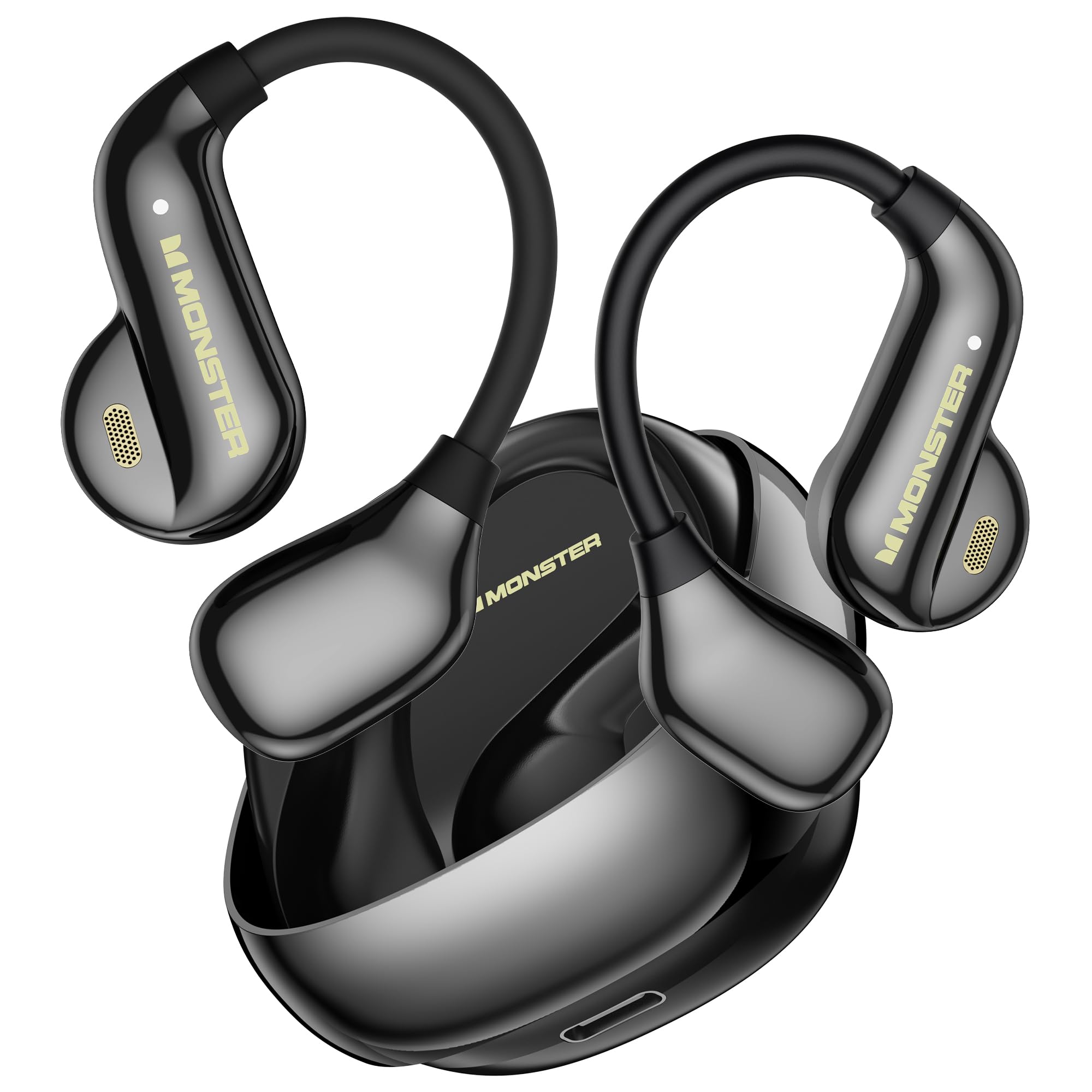 Monster Open Ear AC390 Headphones, Bluetooth 6.0 Earbuds with Stereo Sound, Wireless Headphones 24H Playtime, IPX5 Waterproof, Rotating Charging Case with Lanyard, Ultra-Light Open Ear Earbuds