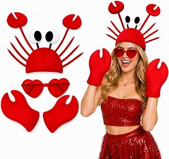 3PCS Crab Costume Set, Red, With Glasses