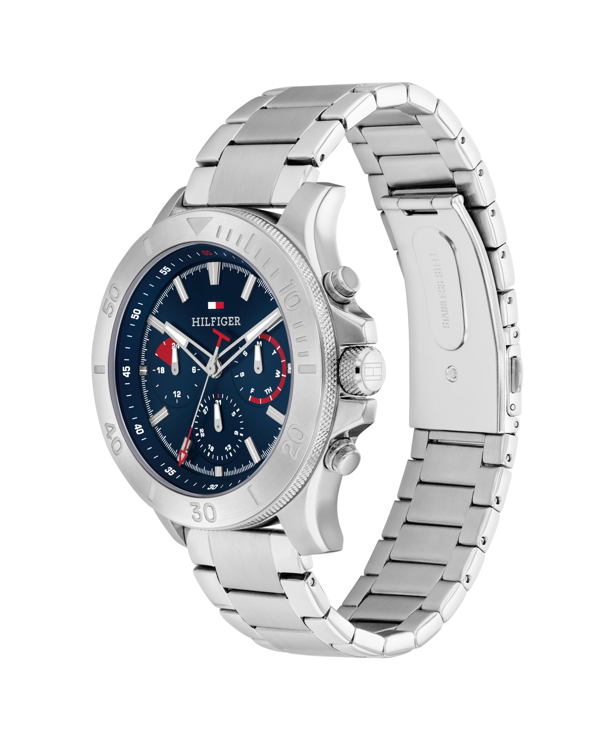 Tommy Hilfiger Reloj Analógico de Cuarzo Multifunción para Hombre con Correa de Acero Inoxidable Plateada - 1792113