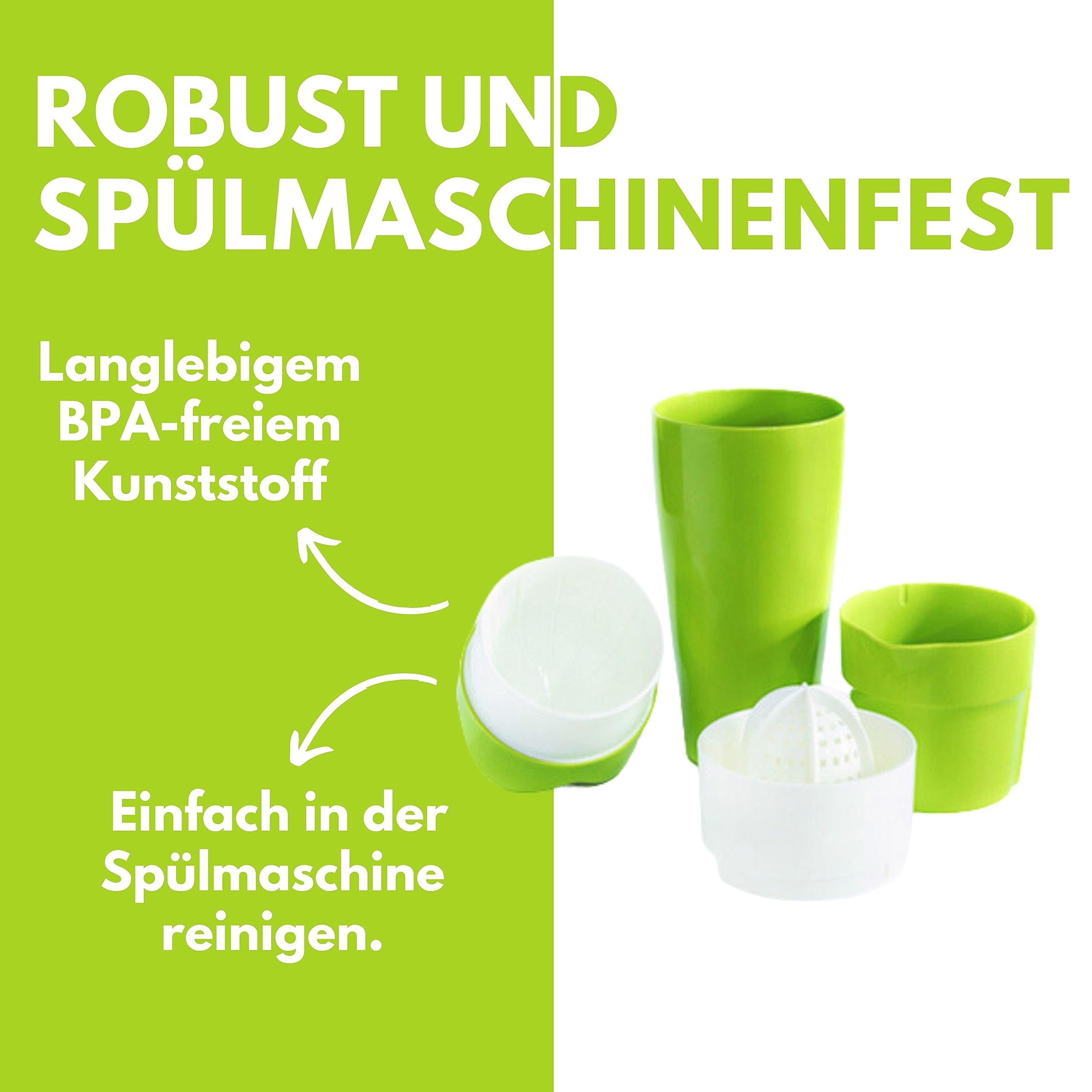 Shakin' Juicer Saftpresse & Entsafter – Handlich, robust & BPA-frei – Vielseitiger Entsafter für Gemüse und Obst – Zitruspresse spülmaschinenfest – Made in Germany