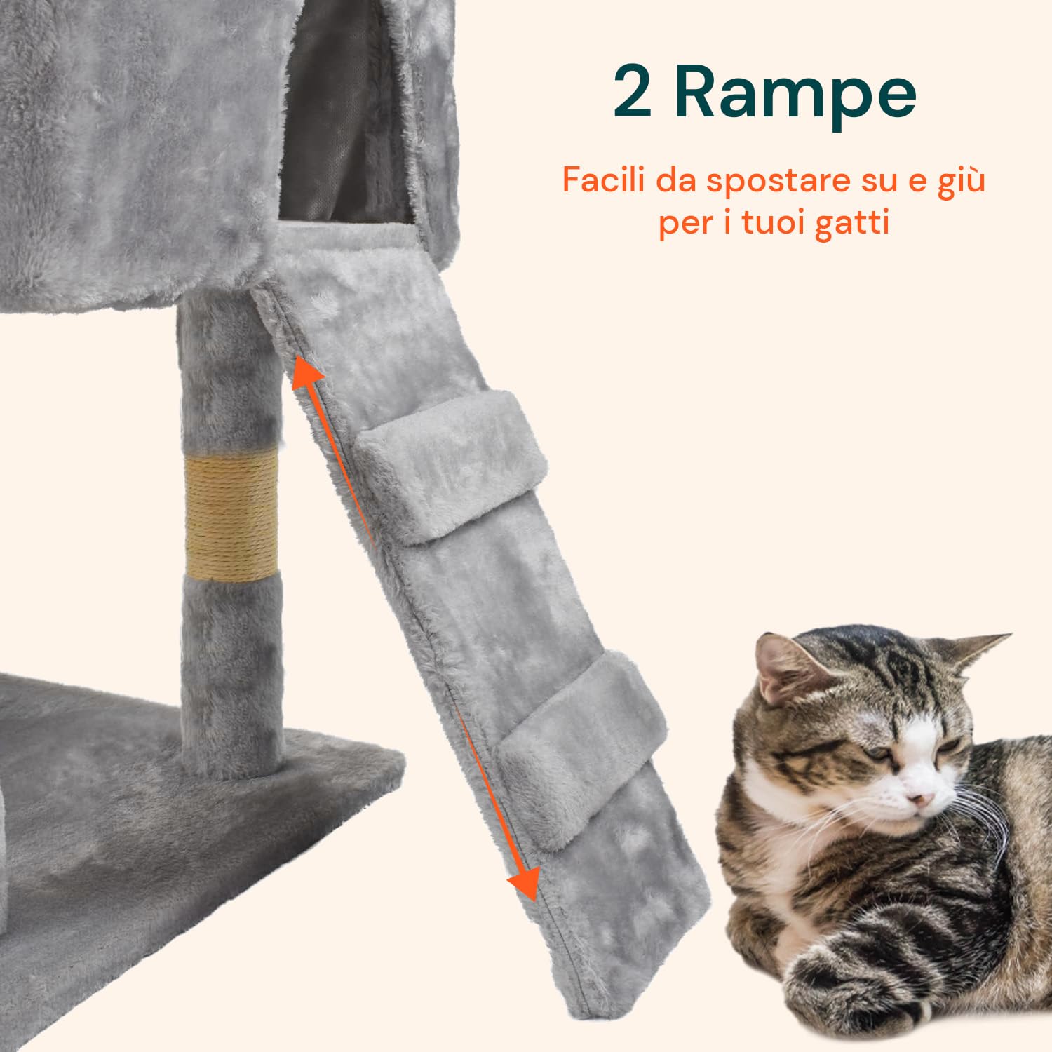 Tiragraffi XXL 170cm con Doppia Cuccia per Gatti Adulti, Albero Giochi in Sisal e Peluche, Piatteforme Relax, Ampio e Sicuro per il Massimo Divertimento dei Gatti Grigio