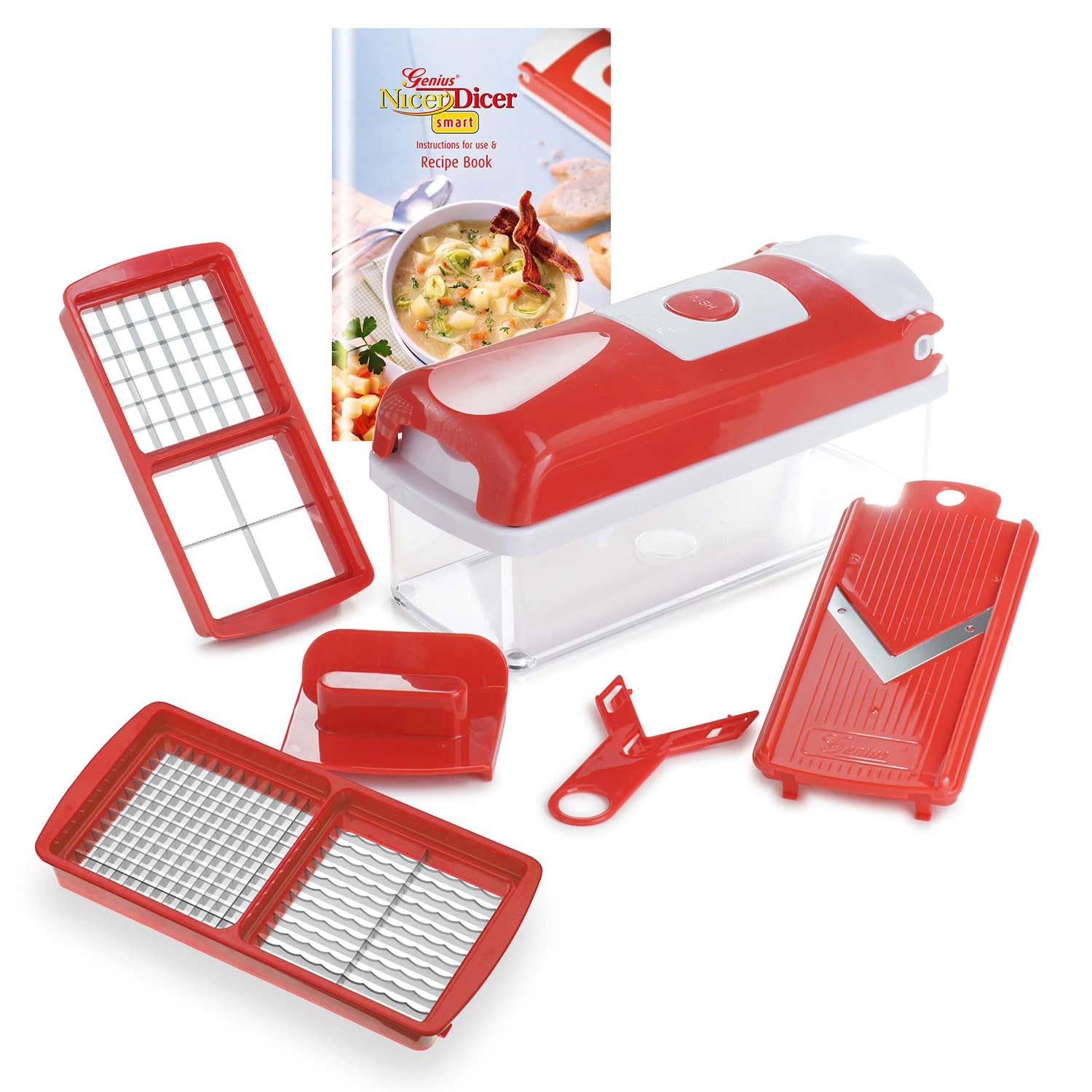 GeniusNicer Dicer Smart | 6 Pieces | Food-Chopper | Multi-Cutter | Slicer | Slicing | Grating | Dicing | Fruit + Vegetable Mandolin | NEW