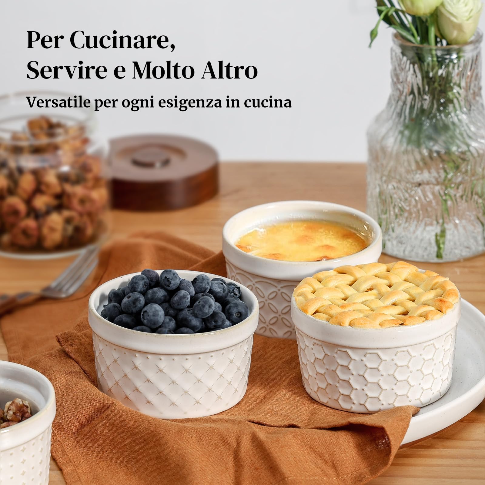 DOWAN Creme Brulee - Set di 6 ciotole in porcellana, 235 ml, resistenti al forno, 8 oz