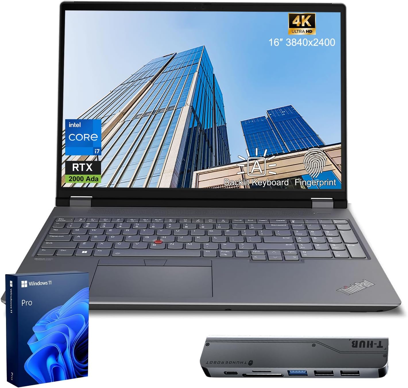 Lenovo ThinkPad P16 Business Mobile Workstation AI Laptop, RTX 2000 Ada, Intel Core i7-14700HX, 16" UHD+ 3840 x 2400 IPS, 64GB DDR5, 2TB SSD, Fingerprint, Wi-Fi 6, Windows 11 Pro, with Bundle Set