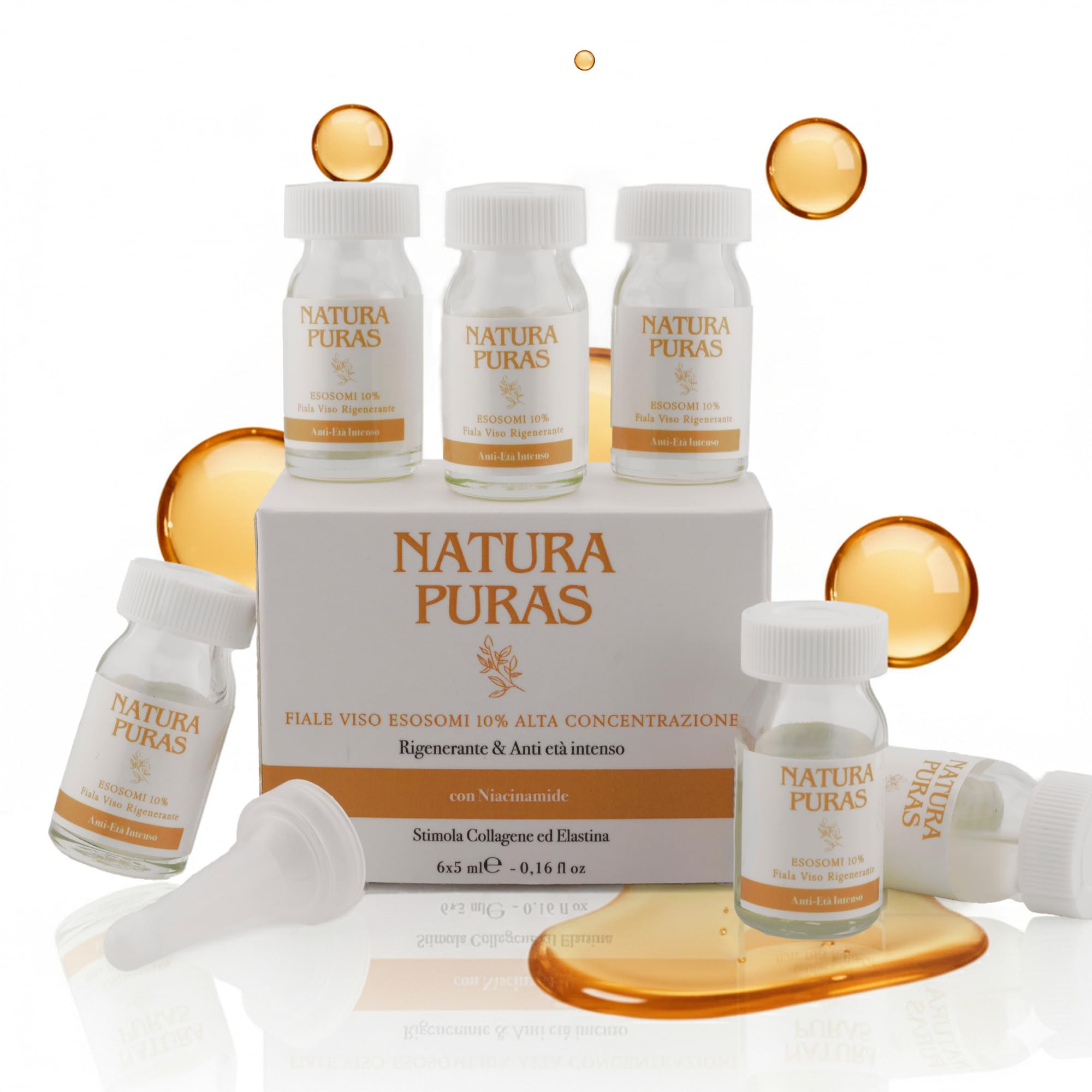 Exosomen 10% Ampullen Gesicht & Kopfhaut – Professionelle Anti-Aging Kur für Microneedling, Lifting & Pigmentflecken | Gesichtsserum mit Niacinamid, Hyaluronsäure & Kollagen | 6x5ml NaturaPuras | Behandlung mit Schocklifting, Polsterung und Anti-Flecken,