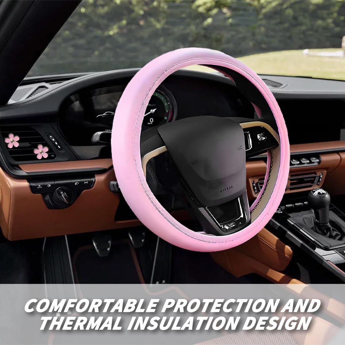10 Pezzi Coprivolante in Pelle Blu per Donna Set di Accessori per Auto