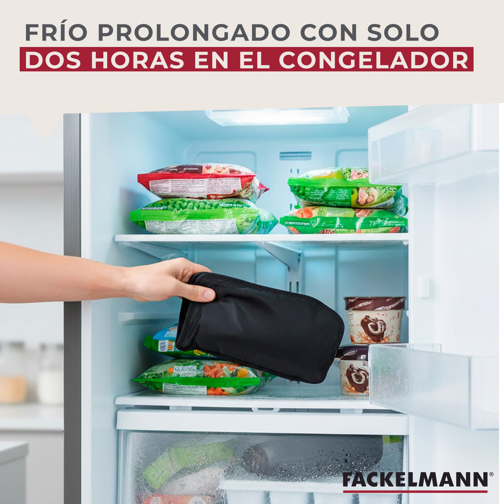 Fackelmann Funda Enfriadora para Botellas, Collar Enfriador para Botellas de Vino y Cava, Nylon Elástico con Ajuste Universal y Relleno de Gel Enfriador, Apta para Congelador, 22x16 cm, Negro, 1 ud.