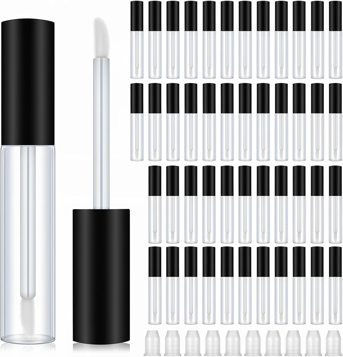 50 Pack 10 ml Empty Lip Gloss Tube Containers, Refillable Lip Balm Bottle, Clear Plastic Gloss Container, Mini Balm Containers Bottles, with Rubber Inserts for Travel DIY Makeup Personal Cosmetic