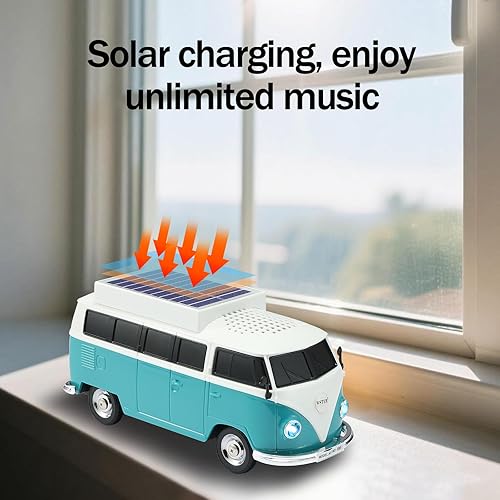 Miniatura 3 de WS-698 Solar Retro Minibus Altavoz Bluetooth inalámbrico - Radio FM, TWS estéreo, sonido HD, luces LED de fiesta, enlace manos libres, reproducción