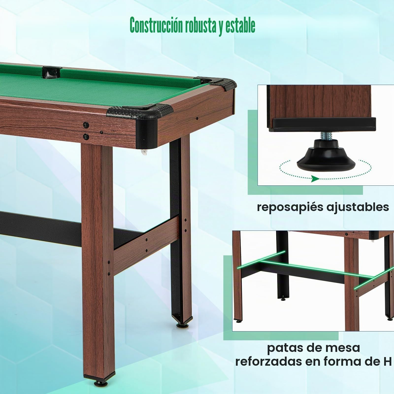 FANTASK Mesa de Billar de Madera con Accesorios, Mesa de Billar con 2 Tacos, 2 tizas y triángulo y Cepillo, Juego de Billar para niños y Adultos, 122 x 61 x 76 cm