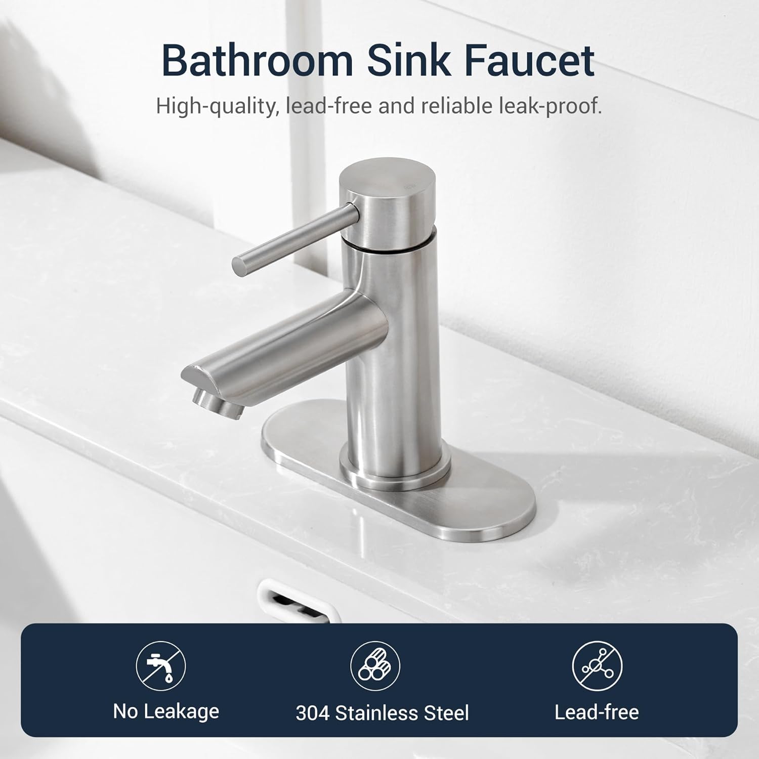 Brushed Nickel Bathroom Sink Faucets Single Hole Single Handle Stainless Steel Bathroom Faucet RV Faucet Deck Mount 1 Hole or 3 Holes with Pop-up Drains with Overflow - Image 4