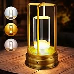 Lampe de table sans fil - 1 paquet, lampe LED rechargeable fonctionnant sur batterie de 2000mAh avec gradation continue à 3 couleurs, contrôle tactile, pour salle à manger, chambre, bar, restaurant, patio et camping, or