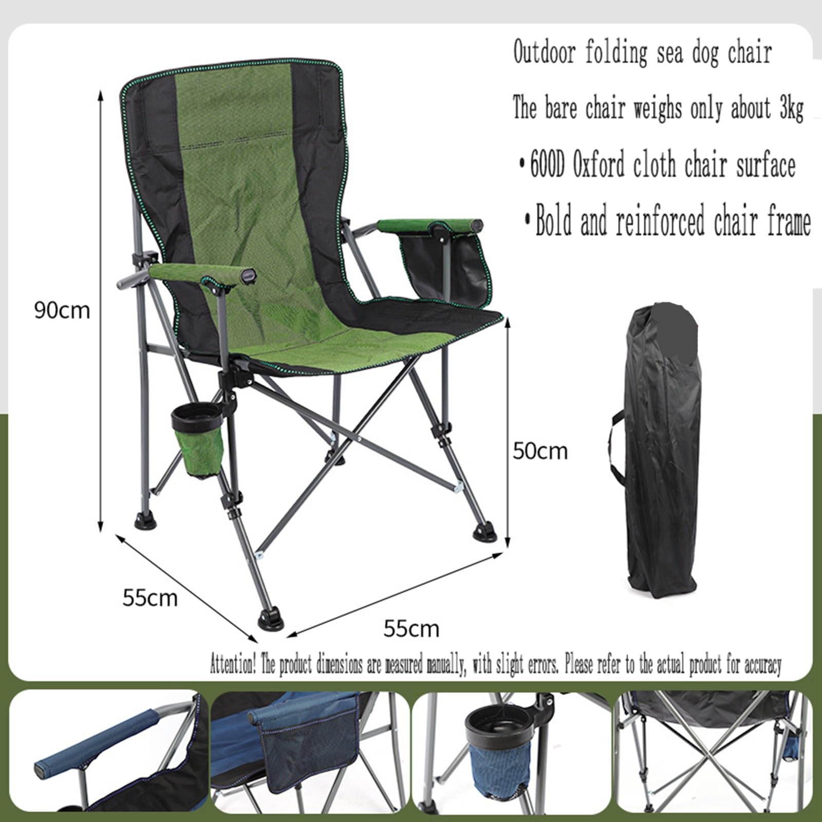 Chaise de Camping Pliable Surdimensionnée Portable avec Porte Gobelets et Accoudoirs Cadre Stable pour Extérieur Intérieur Camping Pêche Couleur Noir Gris E