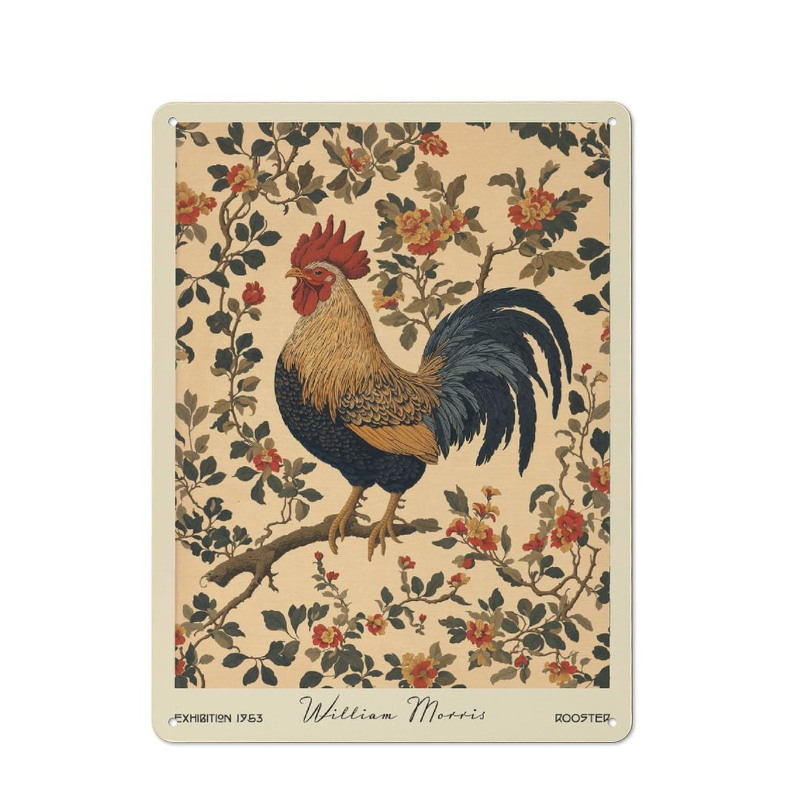 Junmoney Style-1 Smart Office Metal Sign 40X30cm Featuring William Morris Rooster Floral, Study Room Decor For Workspace, Cafe, Shop Or Desk Area