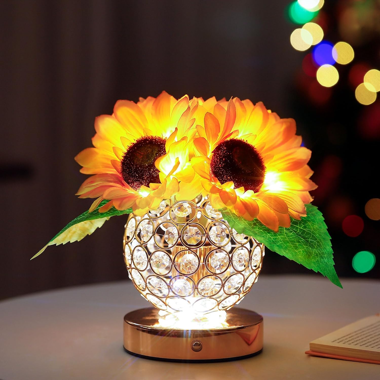 TURMTF Sunflower LED Lamp in Crystal Vase, Romantic Gift for Women Her, Valentines Mothers Day Birthday Present for Mom Wife Girlfriend Decorative Bedside Night Light โ image 1