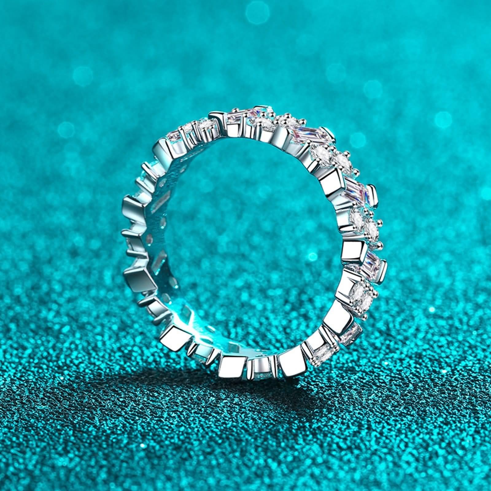 Anello di fidanzamento semplice, in oro bianco 925, rotondo, quadrato, eternità, regalo di nozze per donne