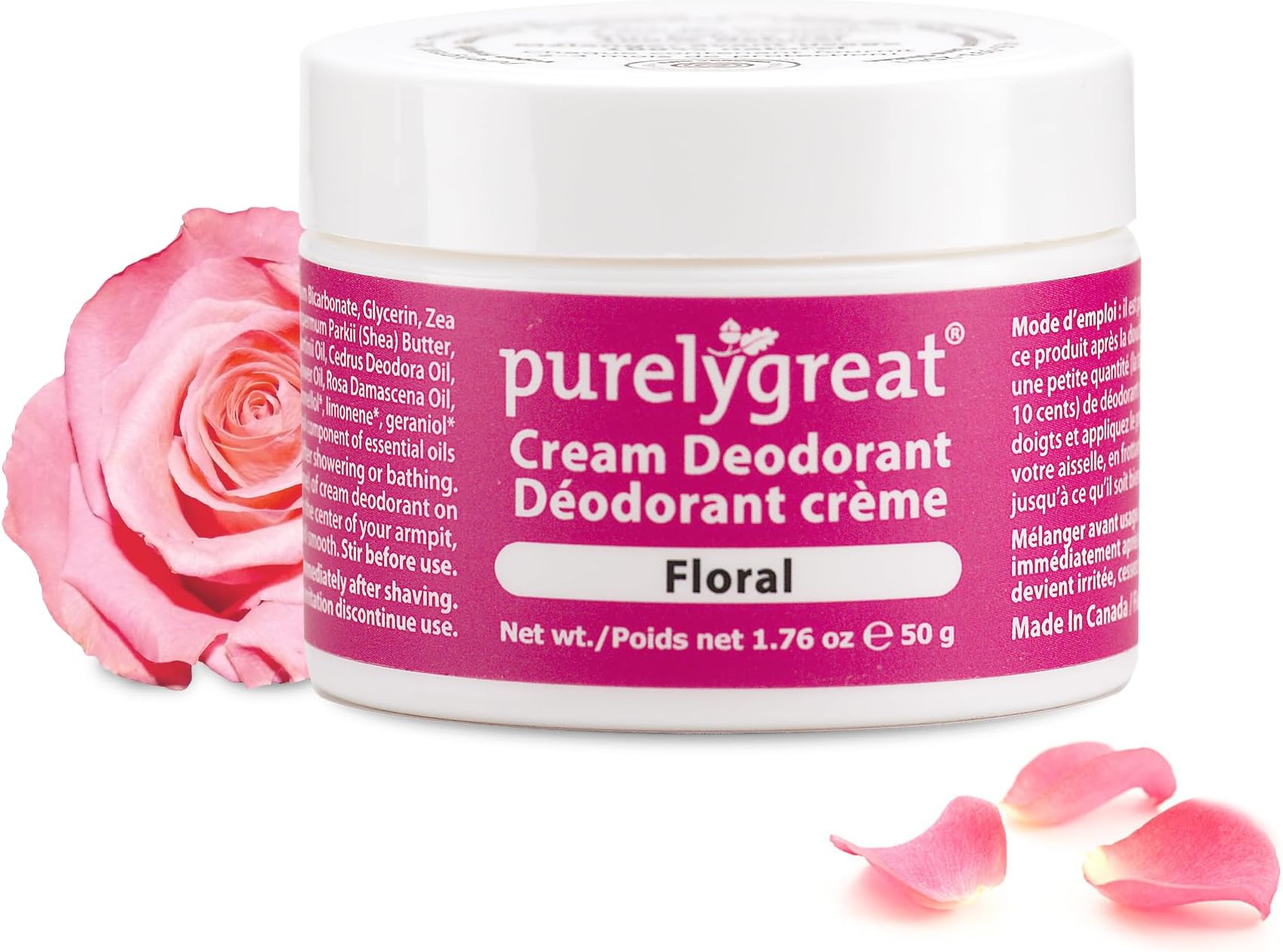 Purelygreat Natural Floral Cream Deodorant for Women & Men | Aluminum Free Deodorant Women & Men | Vegan & Long Lasting Odor Control | Chemicals, Parabens, BPA & Cruelty Free | 1.76 oz