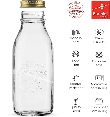 Miniatura 5 de Bormioli Rocco Quattro Stagioni - Botella de leche de vidrio de 33.75 onzas  1 litro con tapa hermética, ideal para botella de preparación de