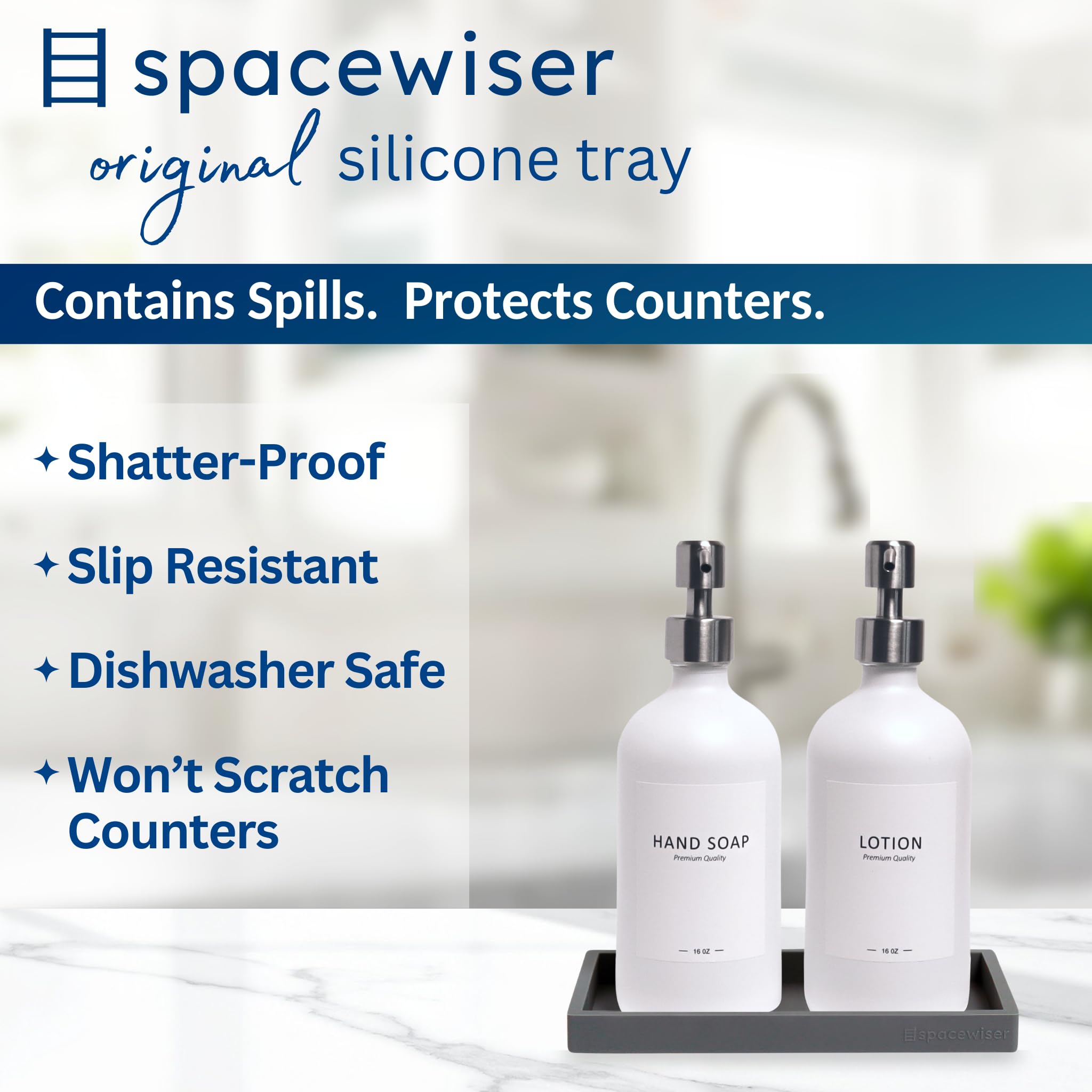 Spacewiser Blat i taca na toaletkę – 2 szt. mały silikonowy organizer do umywalki łazienkowej o średnicy 19,6 cm, uchwyt na gąbkę do mycia naczyń, organizer do zlewu kuchennego, elastyczna taca