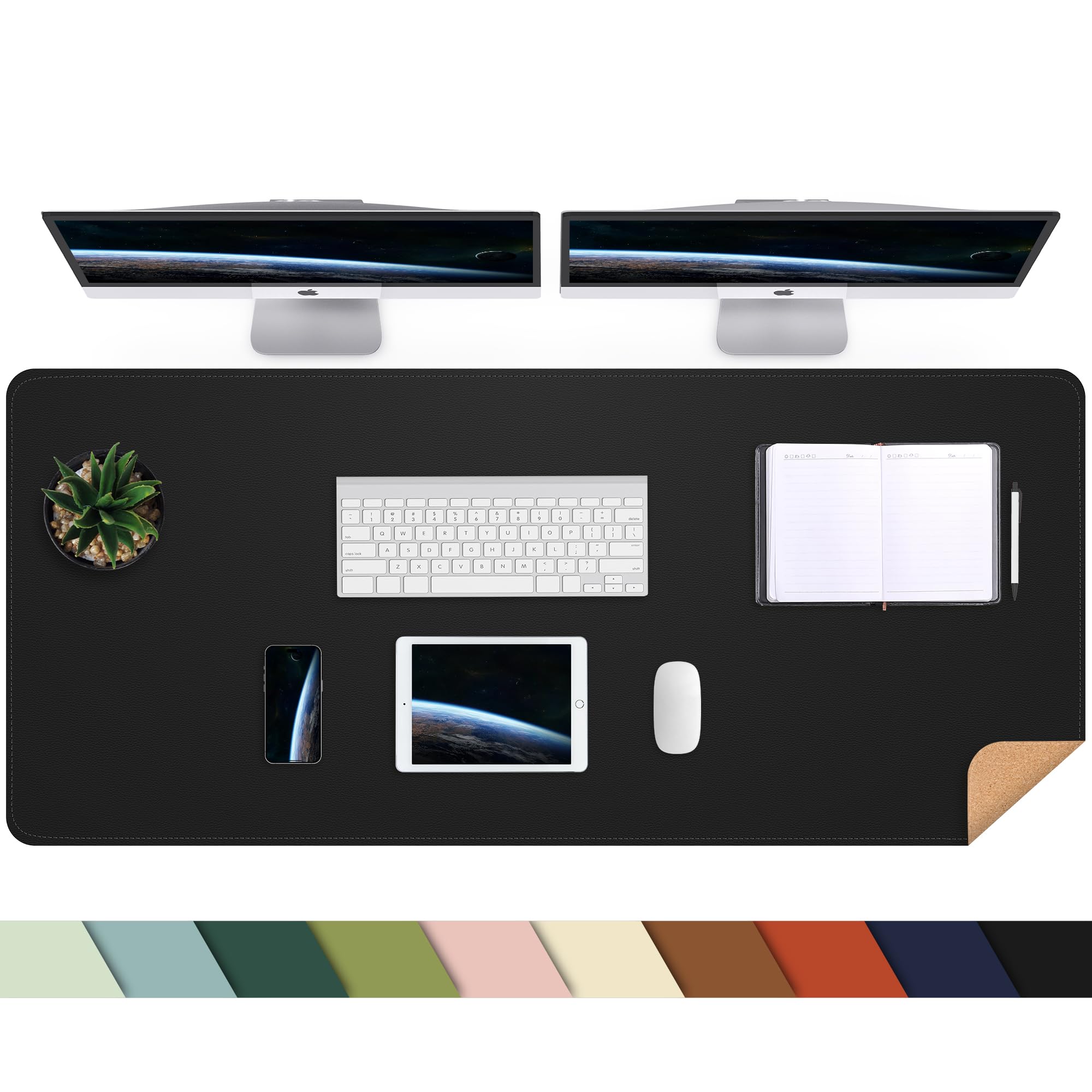 Leather Desk Mat, Large Mouse Mat,PU Leather & Cork Desk Pad, Waterproof Leather Table Protector Writing Pad for Office and Home(140 x 60 cm,Black)