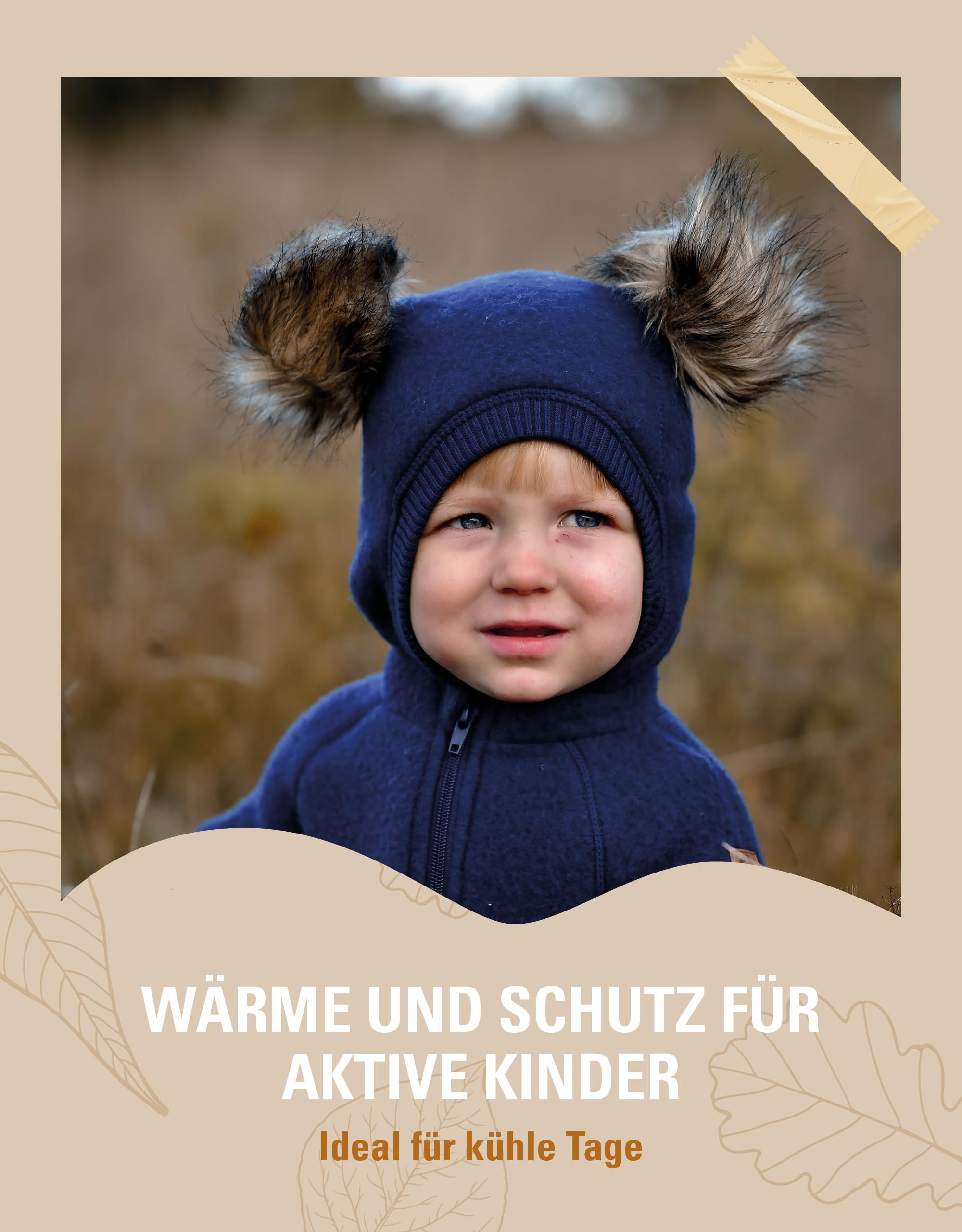 Mikk-line Schlupfmütze Baby Mit Pom Pom, Warme Sturmhaube, Wollmütze | 84% Merinowolle, wärmt ohne zu kratzen, temperaturregulierend, schützt Kopf, Hals & Nacken, abnehmbarer Pom-Pom, OEKO-TEX