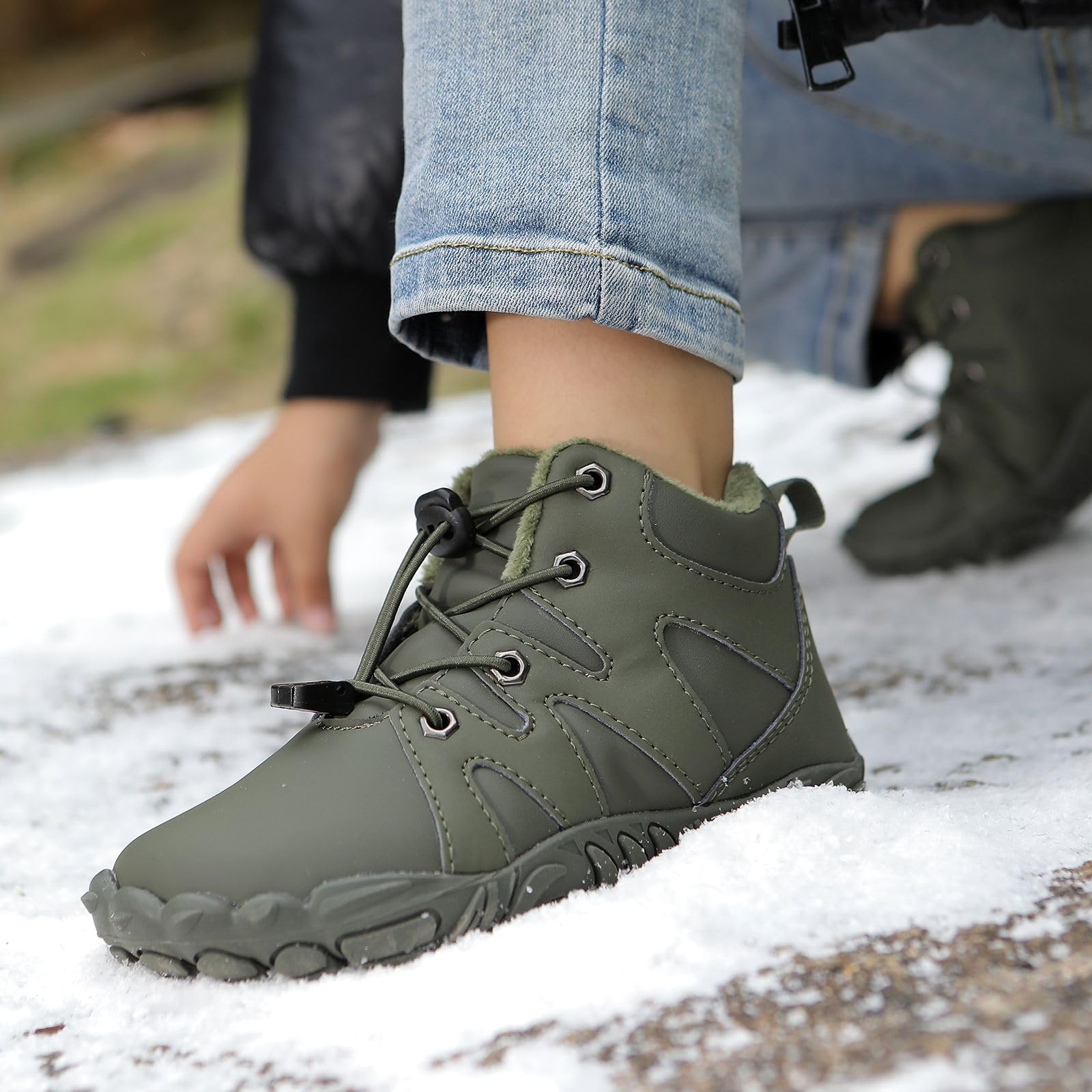 Unisex Zapatillas Descalzas Niños Minimalistas Mid Hiking Zapatos de Senderismo Antideslizante Zapatos de Trekking Barefoot Calientes Ligeras Impermeable 26-36EU