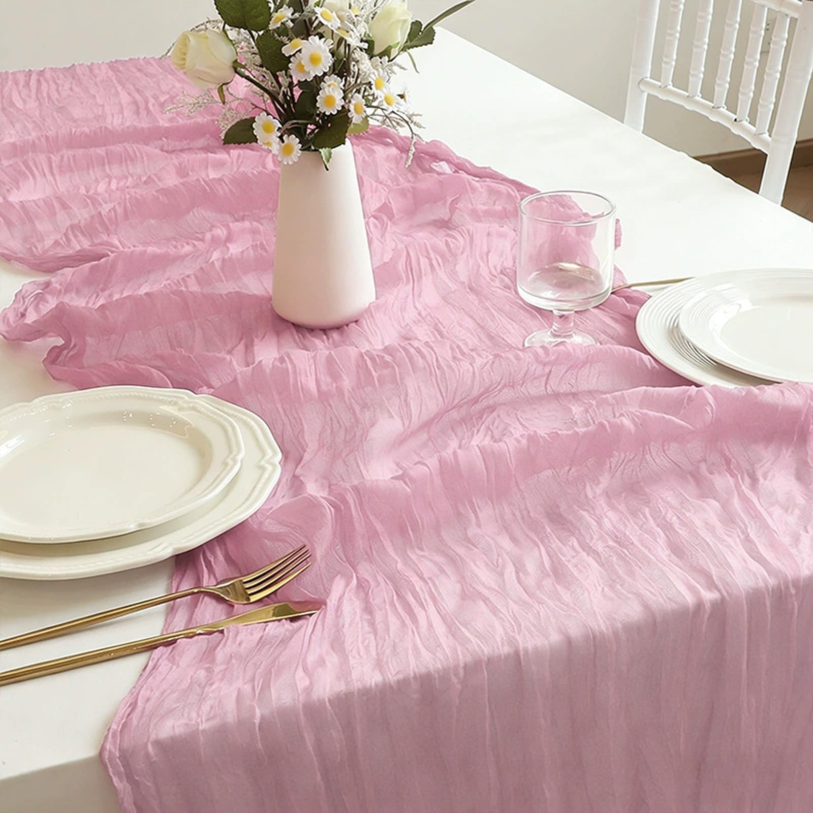 Runner da tavola in tulle trasparente rosa chiaro, in tessuto di pizzo, ideale per fai da te, matrimoni, compleanni, feste, picnic, decorazioni natalizie, 6 confezioni (90 x 300 cm)