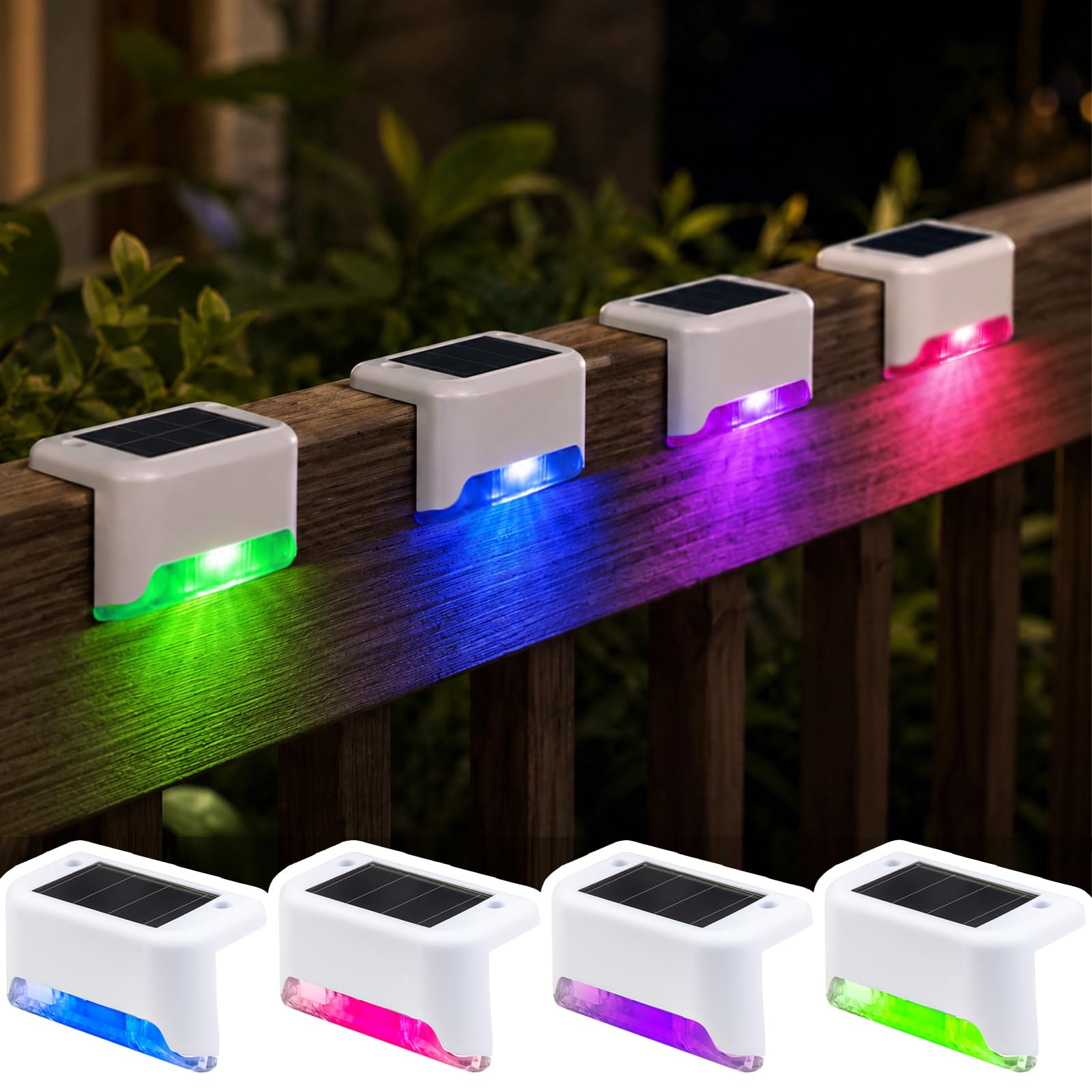 jindaaudio Solar Garden Lights, 4-Pack Outdoor RGB LED Step Lights, Colour Changing Fence Decorative Lighting, Waterproof