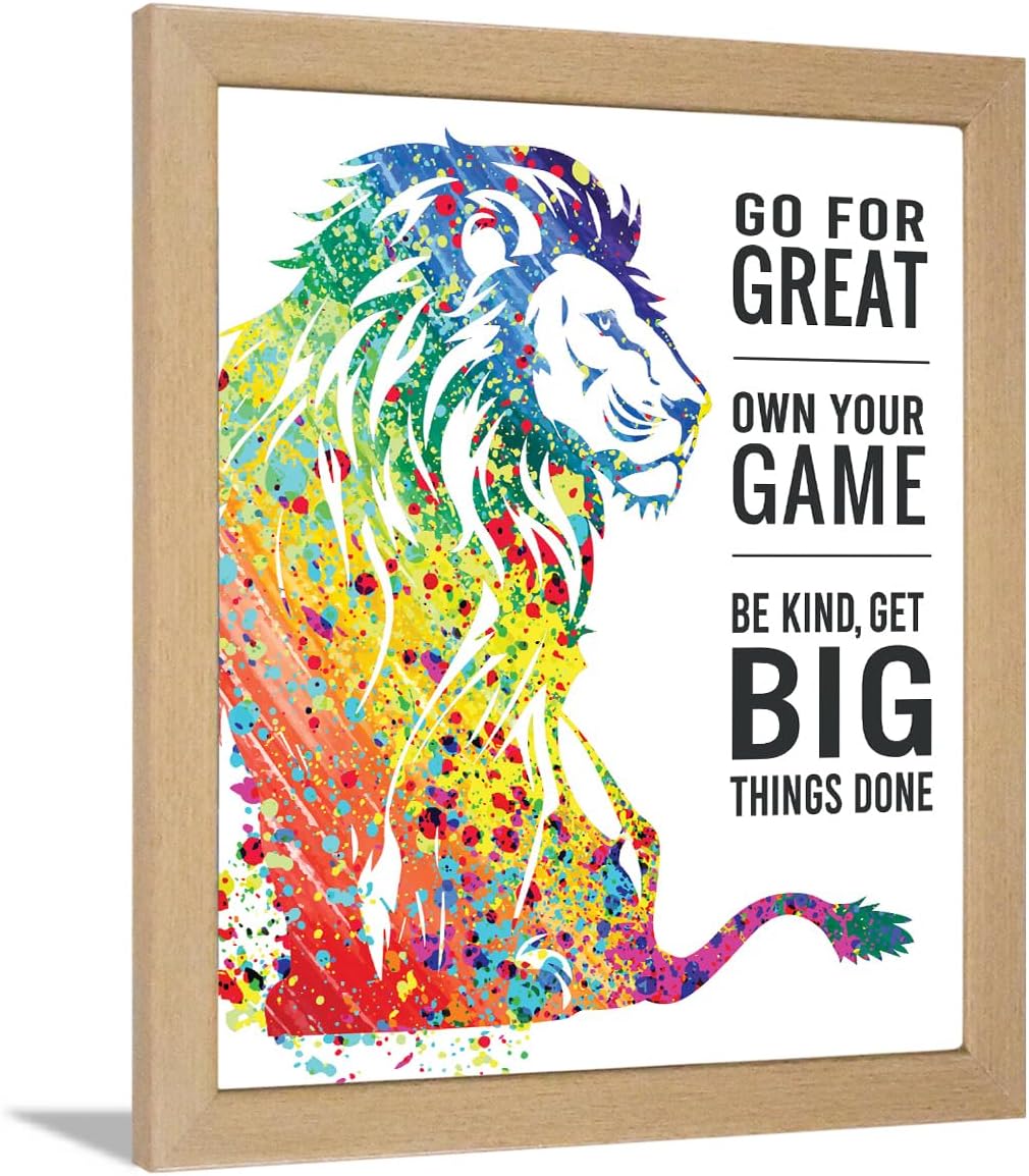 Go For Great Own Your Game Be Kind, Get Big Things Done photo frames for wall - motivational quotes frames - Lion poster with frame - Quotes wall frames - (14 X 11 Inches)