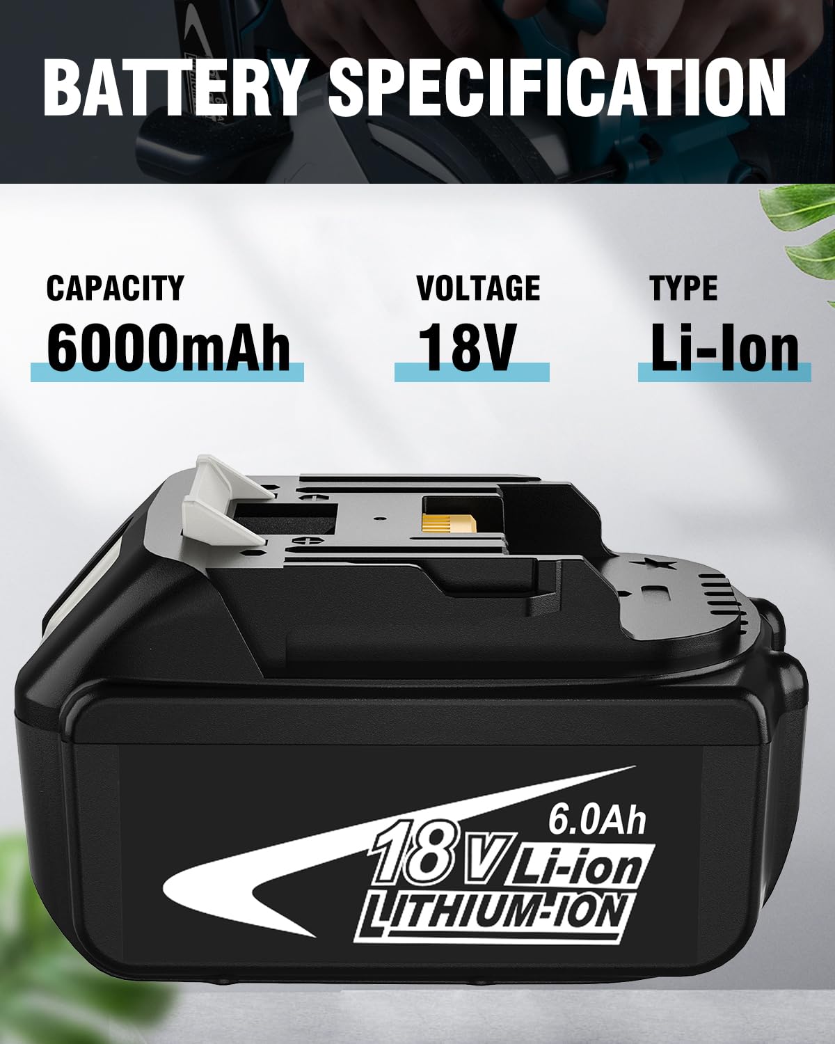 Paquete de 2 baterías y cargador de 6,0 Ah 18 V de repuesto para batería y cargador Makita de 18 V compatibles con baterías de iones de litio de 18 voltios de Makita, herramientas eléctricas