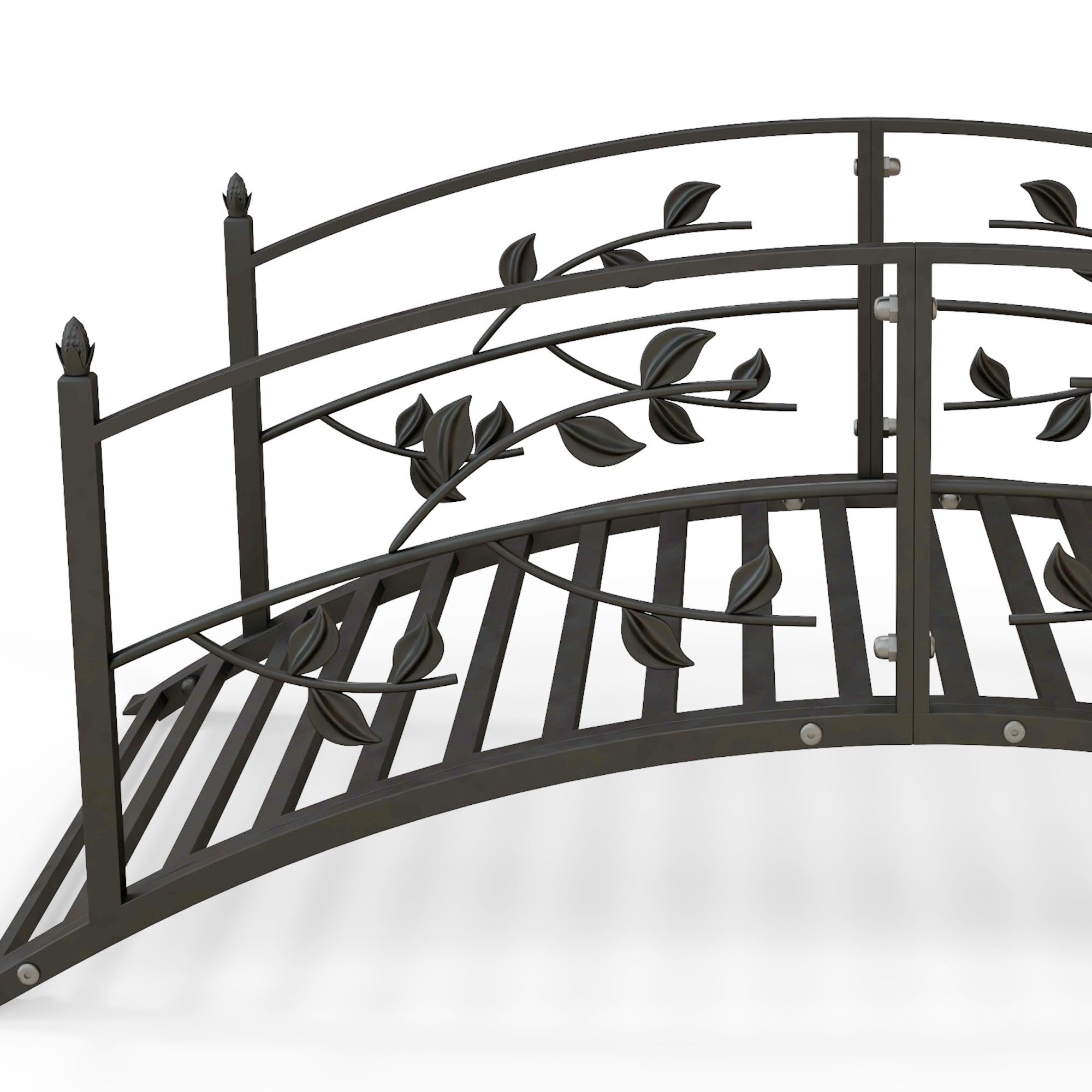 Outsunny Puente de Jardín - Puente de Cuenca - Decoración del Jardín Dom. 119 x 67 x 47 cm, con barandilla, diseño de vid de acero negro