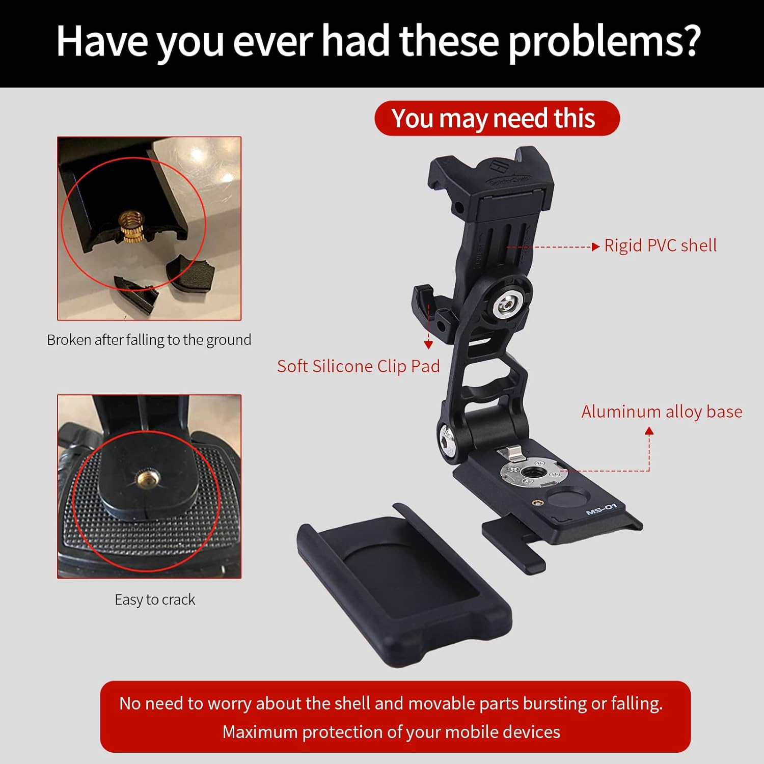 IFOOTAGE Phone Tripod Mount, Smartphone Tripod Adapter with 38mm/50mm Base Plate Adapter for Video Live Stream Vlog TikTok Selfie - Black