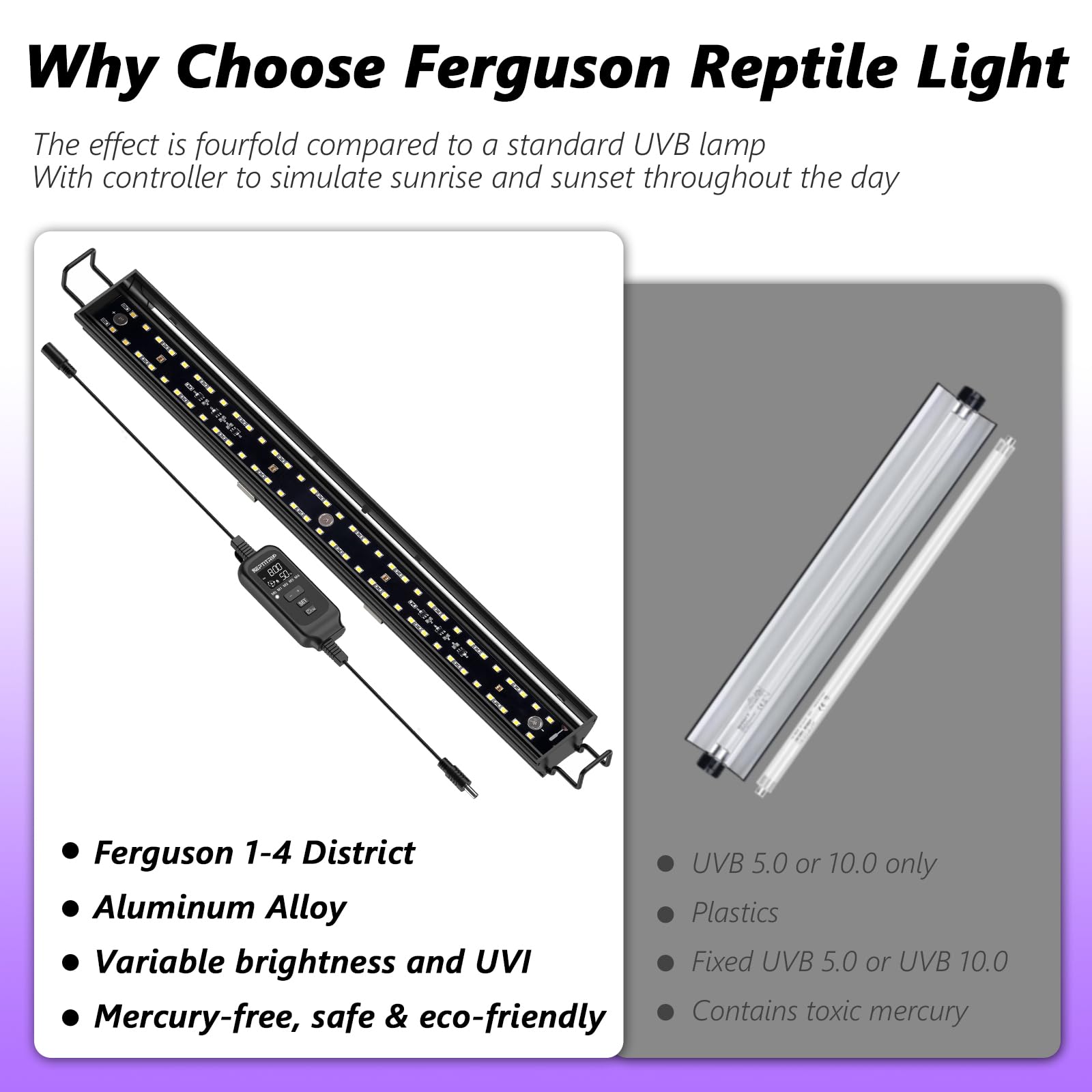 27-INCH LED UVB Light for Reptiles, LED Reptile Light Fixture Controller with Dimming and 4 UVI Modes, 22W Aluminum UVA UVB Lamp for Turtles, Snakes, and Bearded Dragons, 6500K - image 7