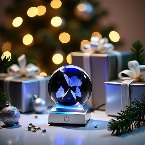 Miniatura 4 de Movdyka Figura de bola de cristal de mariposa 3D, regalos de mariposas de vidrio para mujeres, mamá, mejores amigas, luz nocturna, estatua de