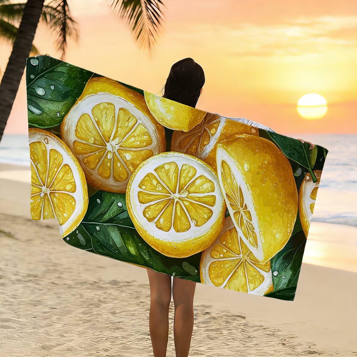 Ręcznik plażowy, cytrynowy, bardzo duży ręcznik z mikrofibry, bez piasku, dla dorosłych, niezbędne w podróży, lekkie, szybkoschnące, ponczo do pływania, na prezent, 90 x 180 cm, 2 szt., 3440
