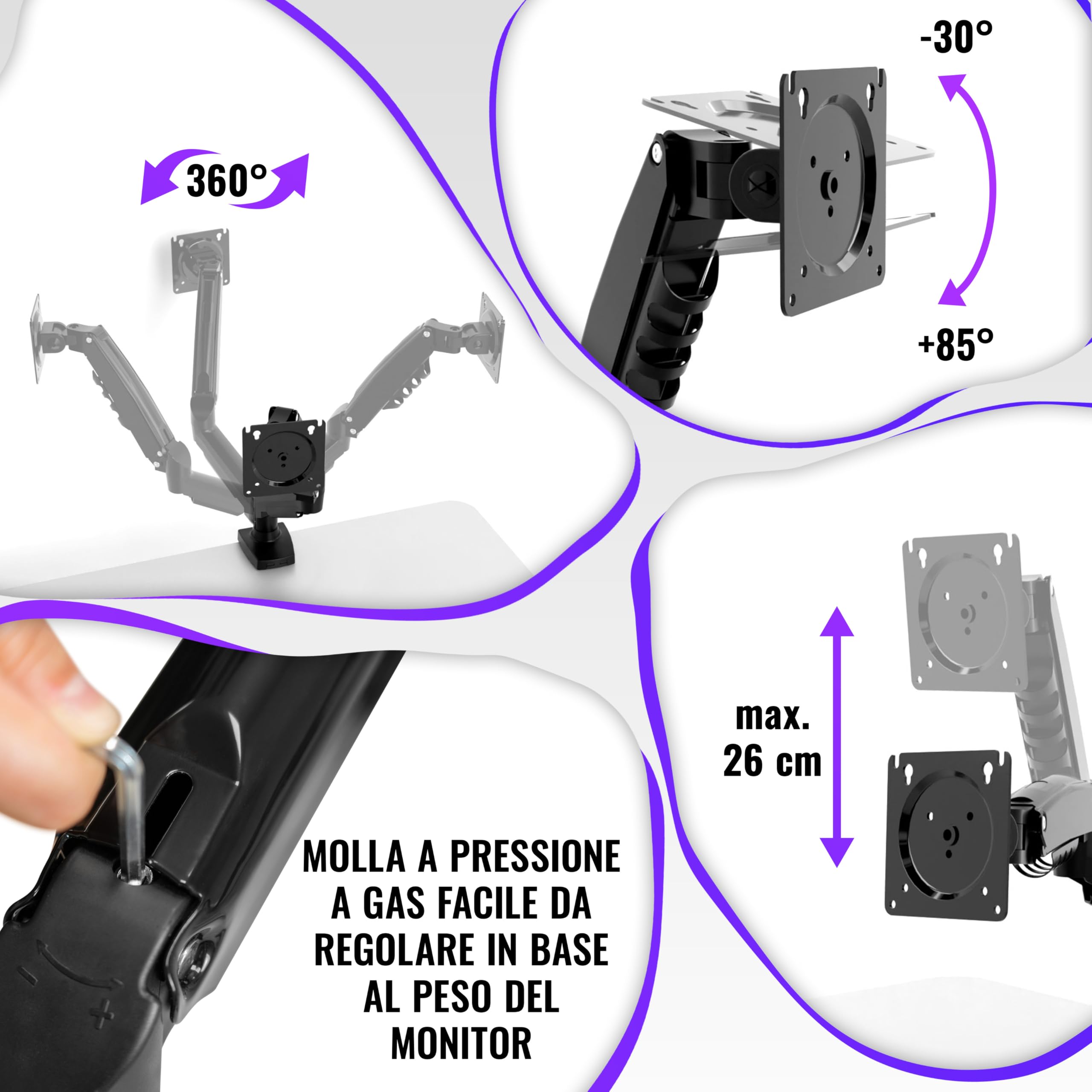 Braccio Monitor Scrivania per 17-49 Pollici Schermo Piatto e Curvo