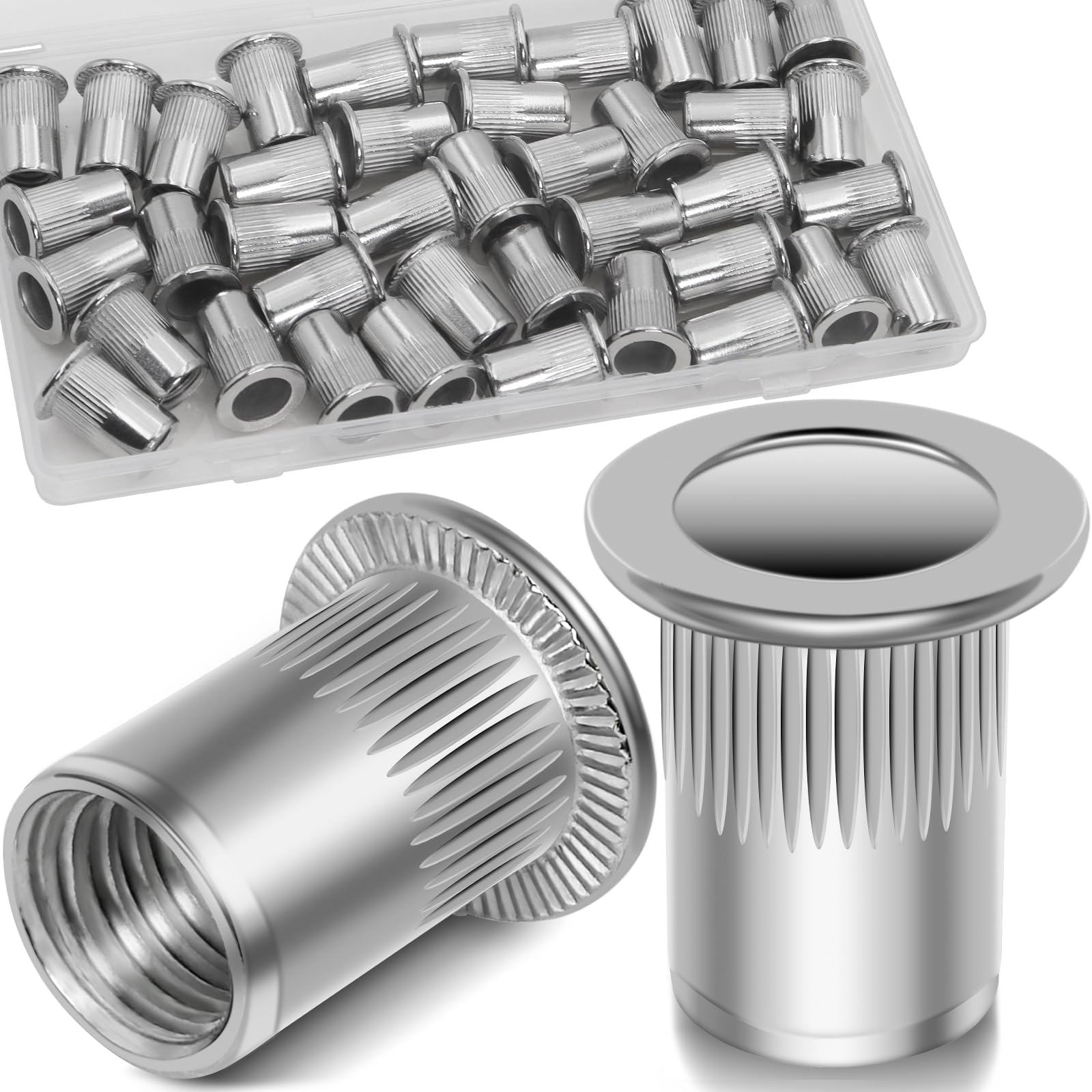 Vifmy 40Pcs M8 Rivet Nuts, 304 Stainless Steel Flat Head Rivnut Threaded Insert Nutsert, Silver
