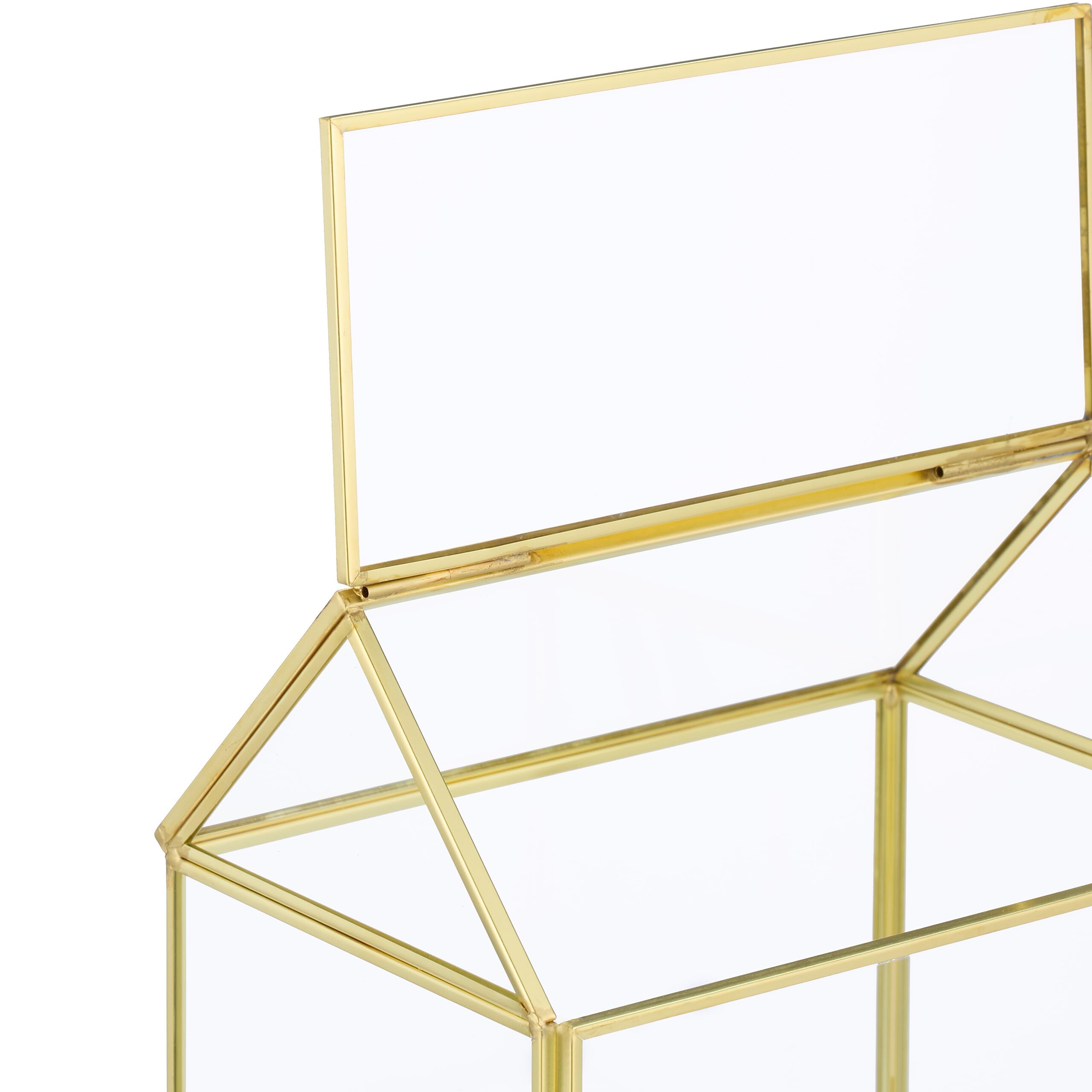 Relaxdays Pflanzenterrarium, Glas & Kupfer, HBT: 15x15x10 cm, Deko Glashaus Kakteen & Moos, Glaskasten Fensterbank, gold