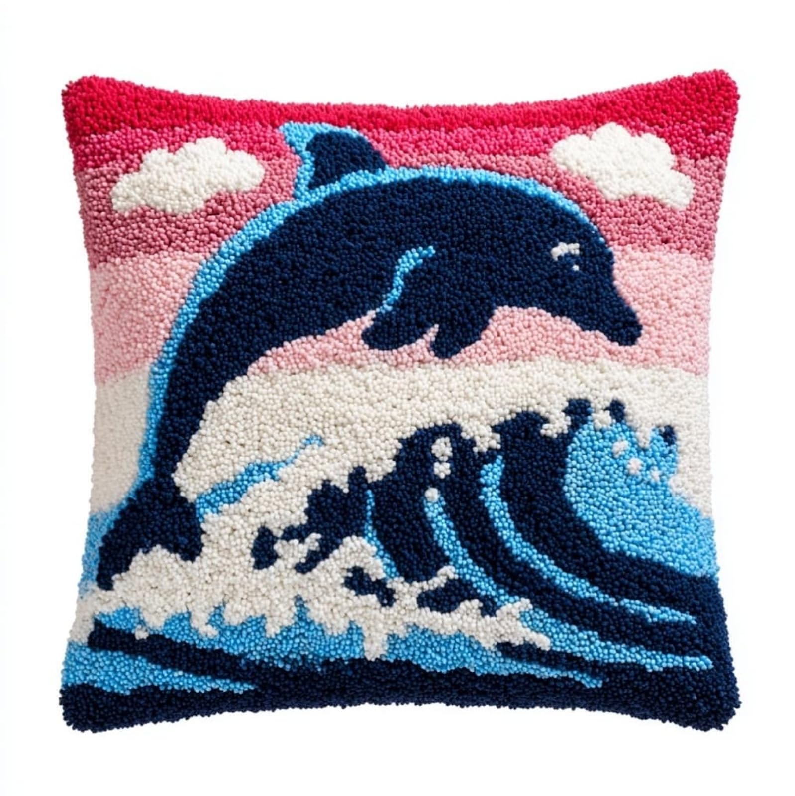 WallustrioaW Latch Hook Pillow Cover Making Kit 43x43cm,Cartoon Dolphin