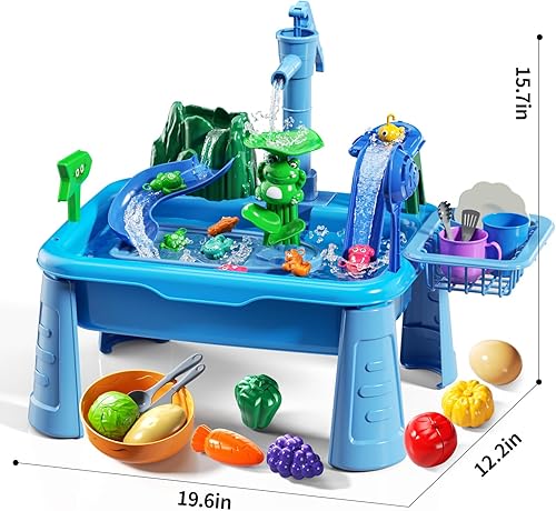 Miniatura 6 de Mesa de agua para niños pequeños de 1 a 3 años, fregadero de juegos para niños con bomba y agua corriente, mesa de agua para niños de 4 a 8 años con