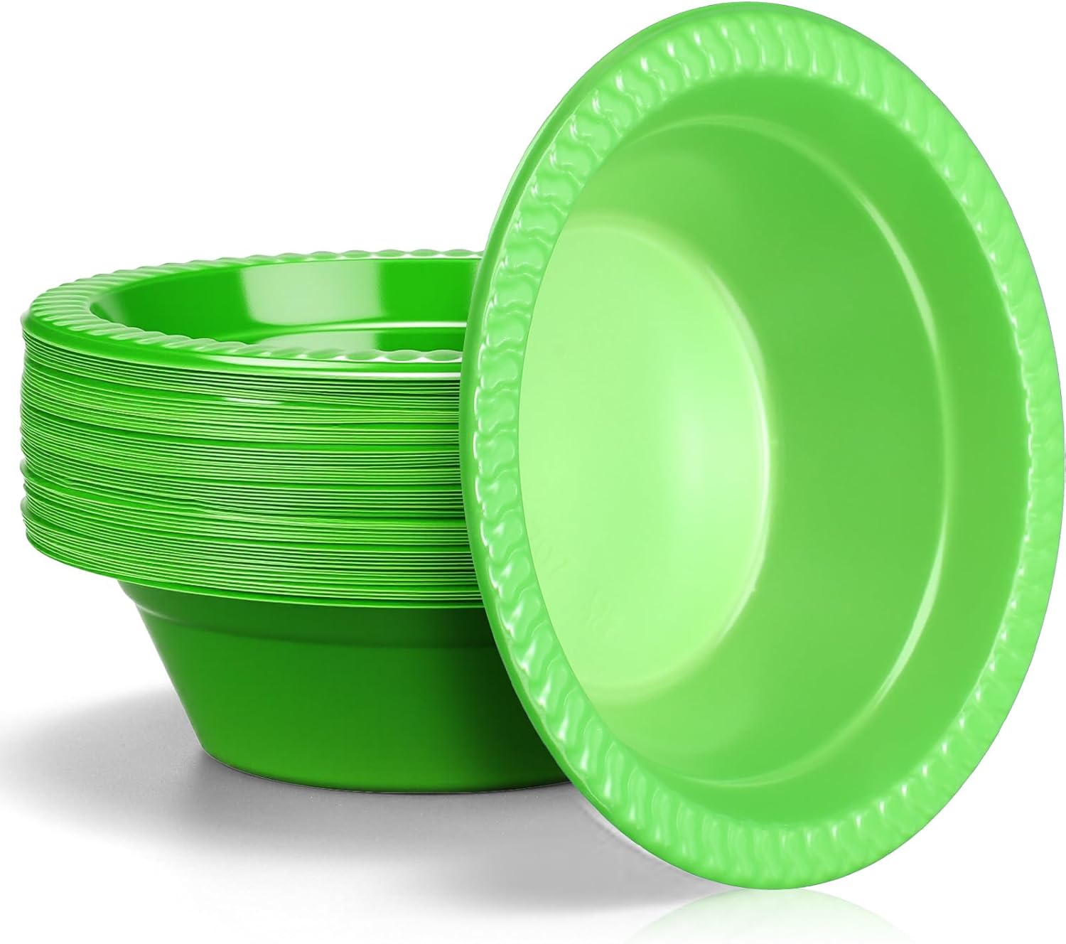 60 Pack 12oz Green Disposable Plastic Bowls Dessert, Ice Cream, Salad, Soup Serving Cups for Party, Picnic, Food Snacks (Green)