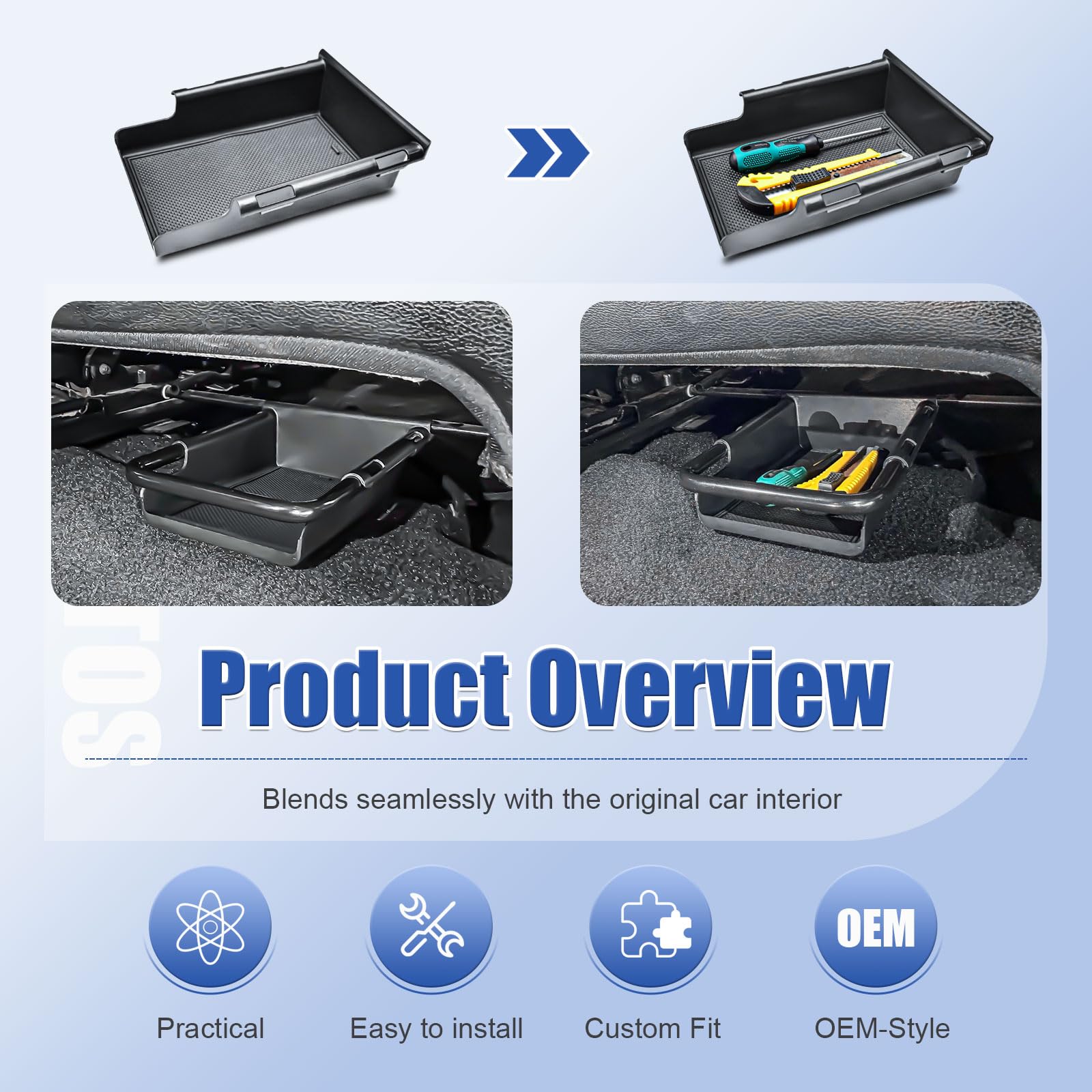 EDBETOS Plateau de consoles avant sous siège compatible avec Jeep Wrangler JL/JLU 2018-2023, 2024, 2025 et Jeep Gladiator JT Truck 2020-2024 2025, accessoires de rangement cachés (siège manuel
