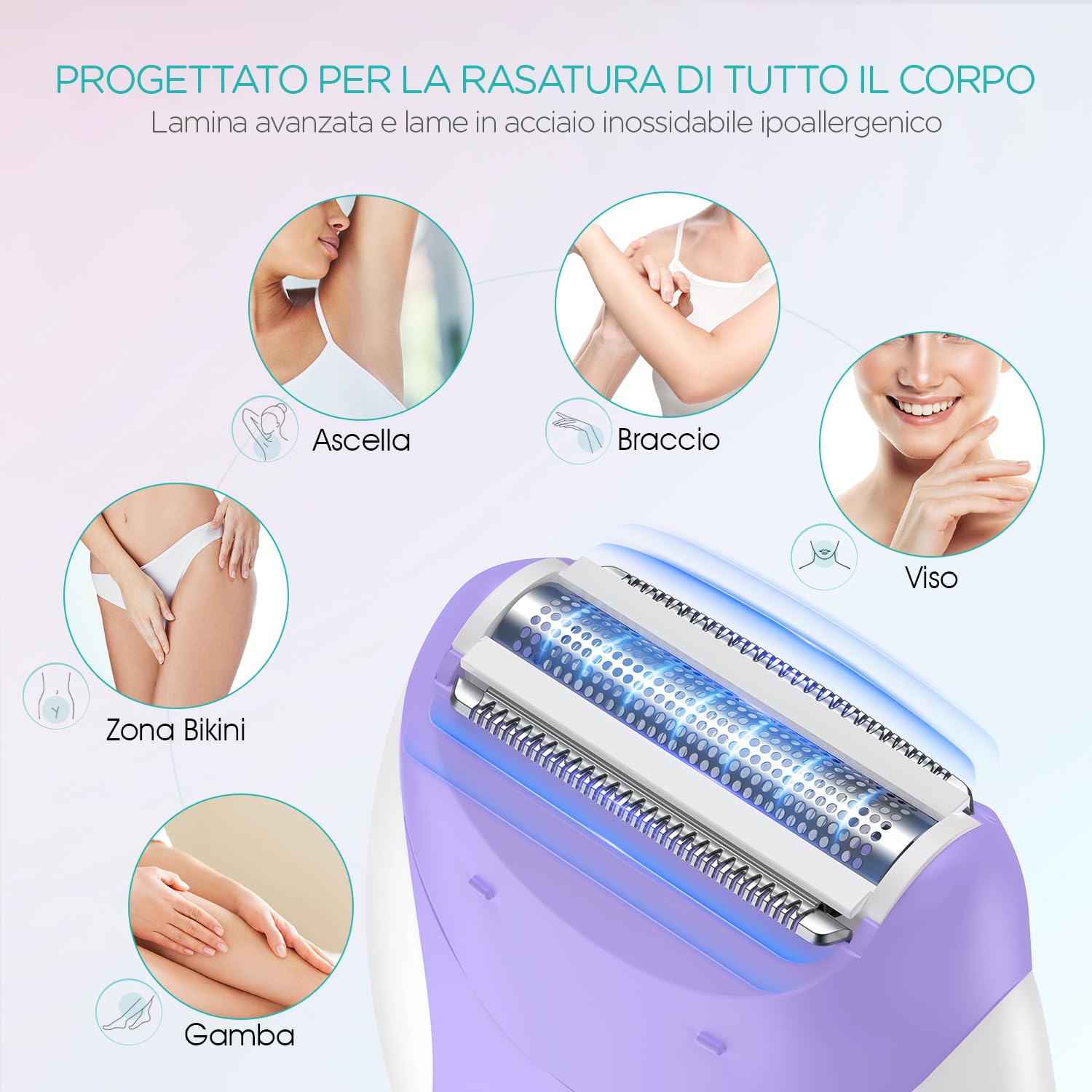 VOGOE Epilatore per Donne, Epilatori 4 in 1 Depilazione con 2 Velocità, Epilatore Cordless Ricaricabile a Rasoio, 21 Pinzette Coperte, Depilatore Elettrico per Viso Gambe Braccia Ascelle Bikini, Viola