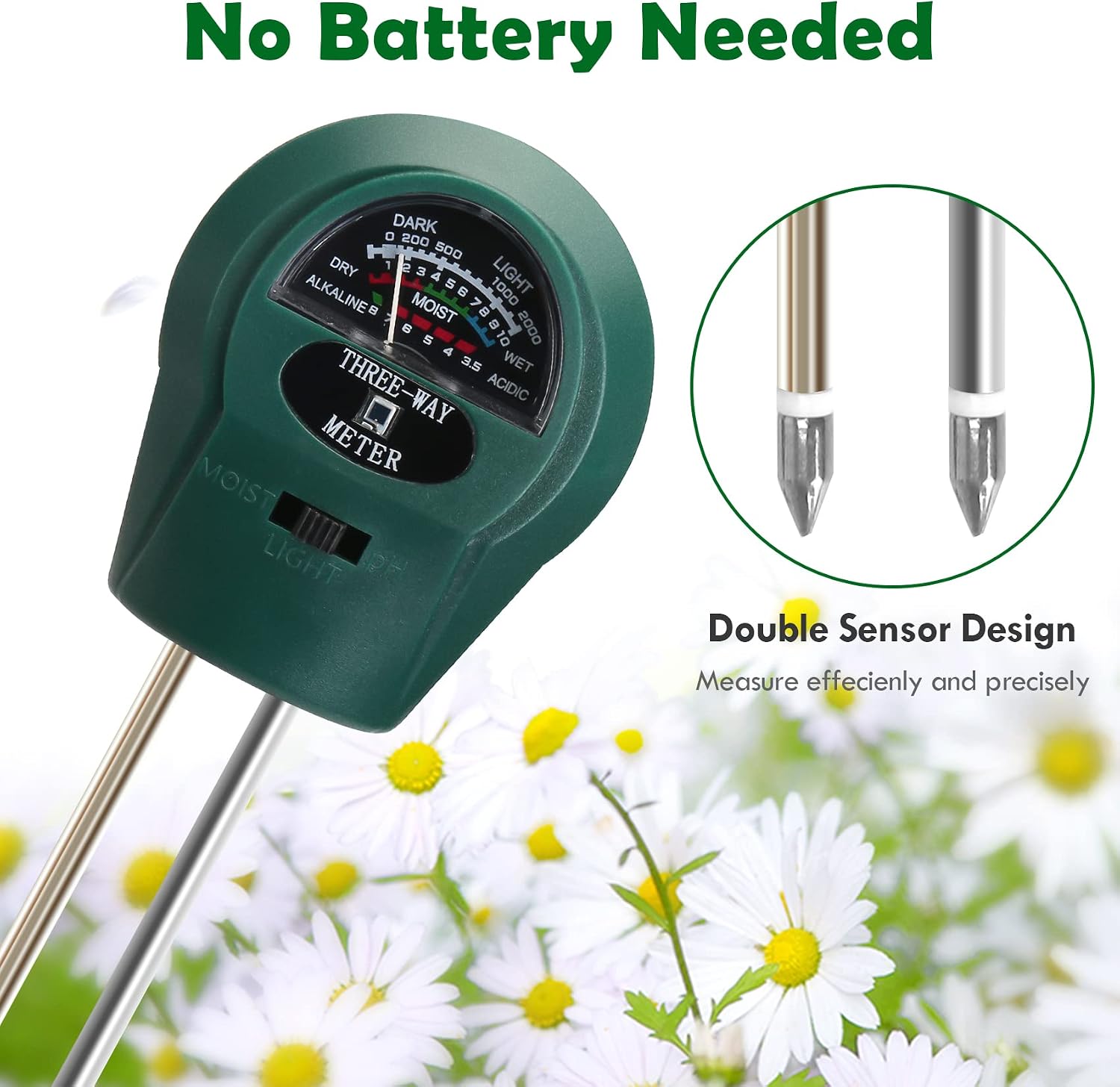 Moisture Meter for House Plants, 2 Pack Plant Water Meter for Indoor Plants, 3-in-1 Soil PH/Moisture//Light Test Kit, Soil Tester Hygrometer Analyzer Detector Gardening Tool for Outdoor Lawn Farm