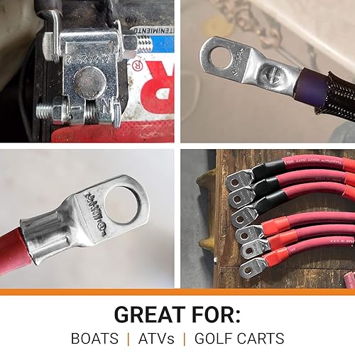 Miniatura 4 de SELTERM - Terminal en anillo de grado marino UL 8 AWG #10 (10 uds) para batería, terminal tubular de cable eléctrico, conector calibre 8, ojal de